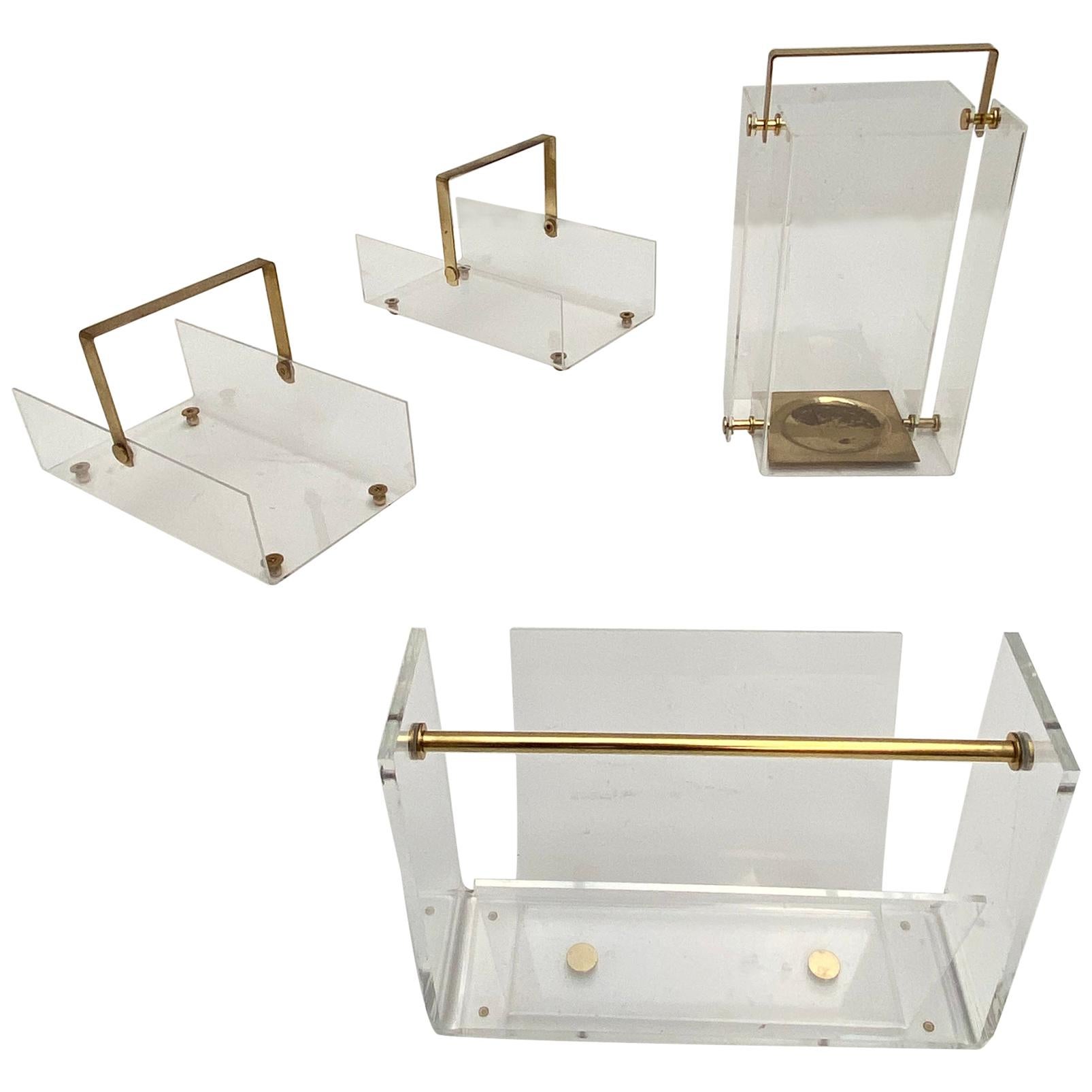 Unique Collection of David Lange Lucite and Brass Designs, France, 1970s