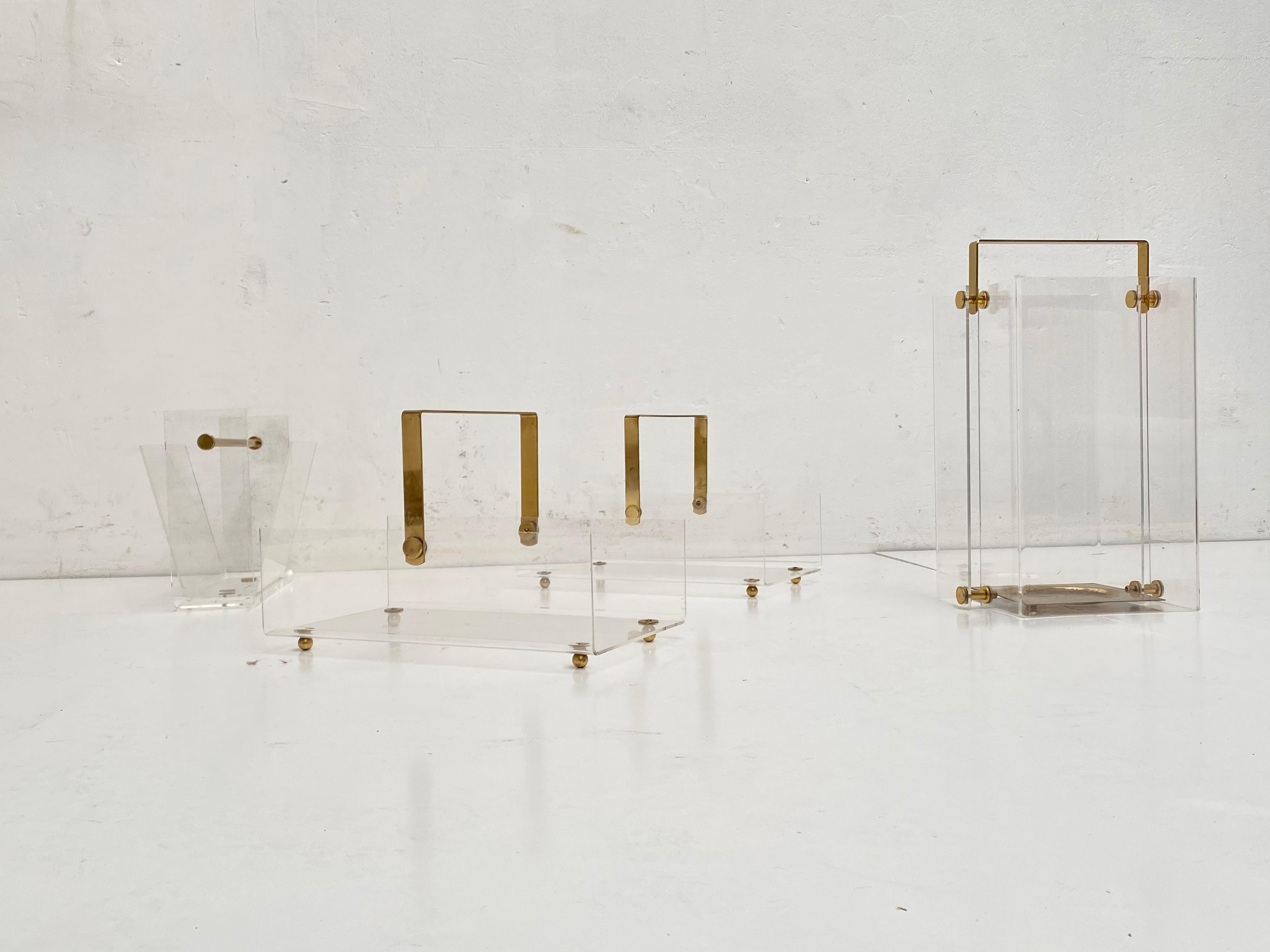 French Unique Collection of David Lange Lucite and Brass Designs, France, 1970s
