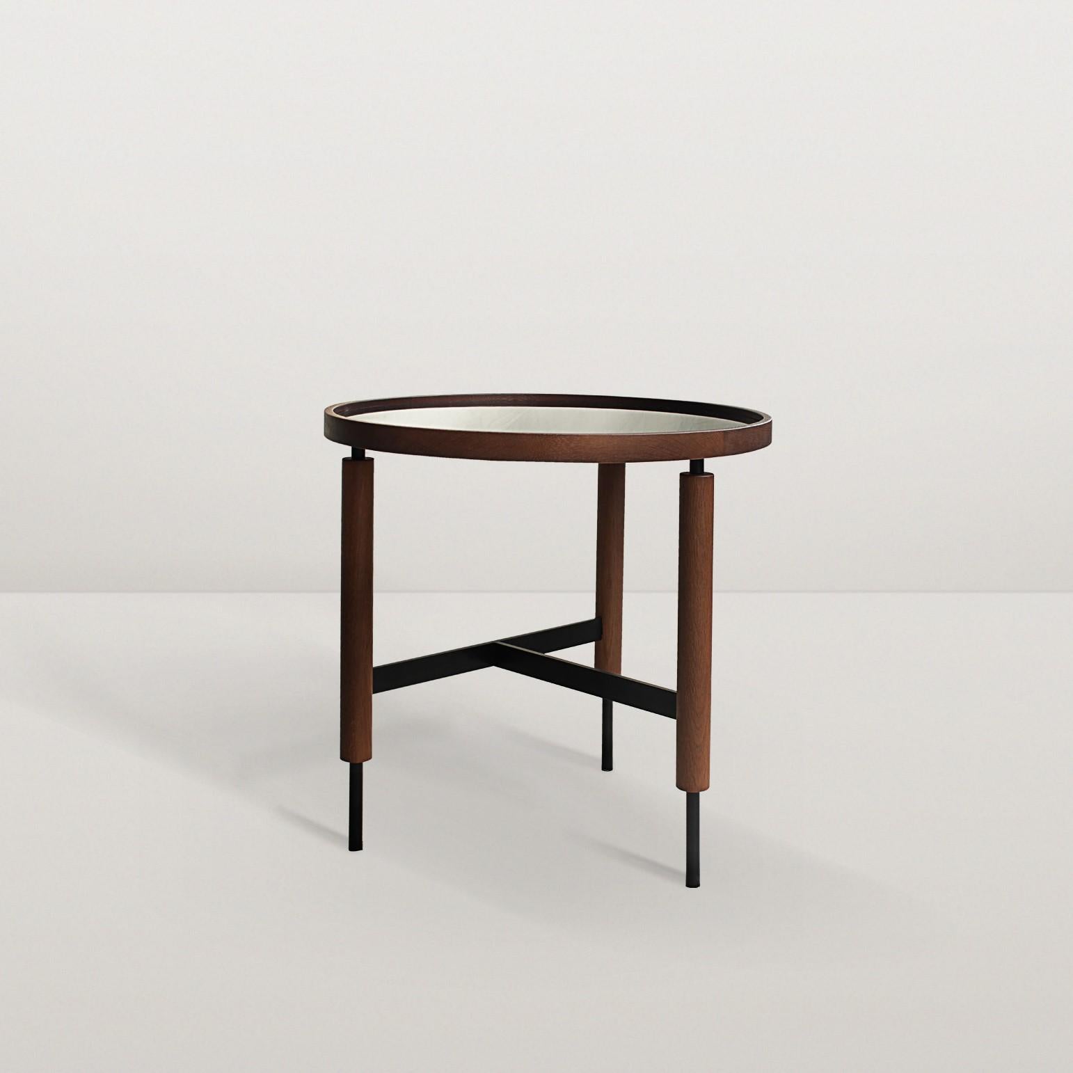 Unique collin side table by Collector
Dimensions: D 50 x H 50 cm
Materials: Glass, oak, metal
Other materials available.

The Collector brand aims to be part of the daily life by fusing furniture to our home routine and lifestyle, that’s why