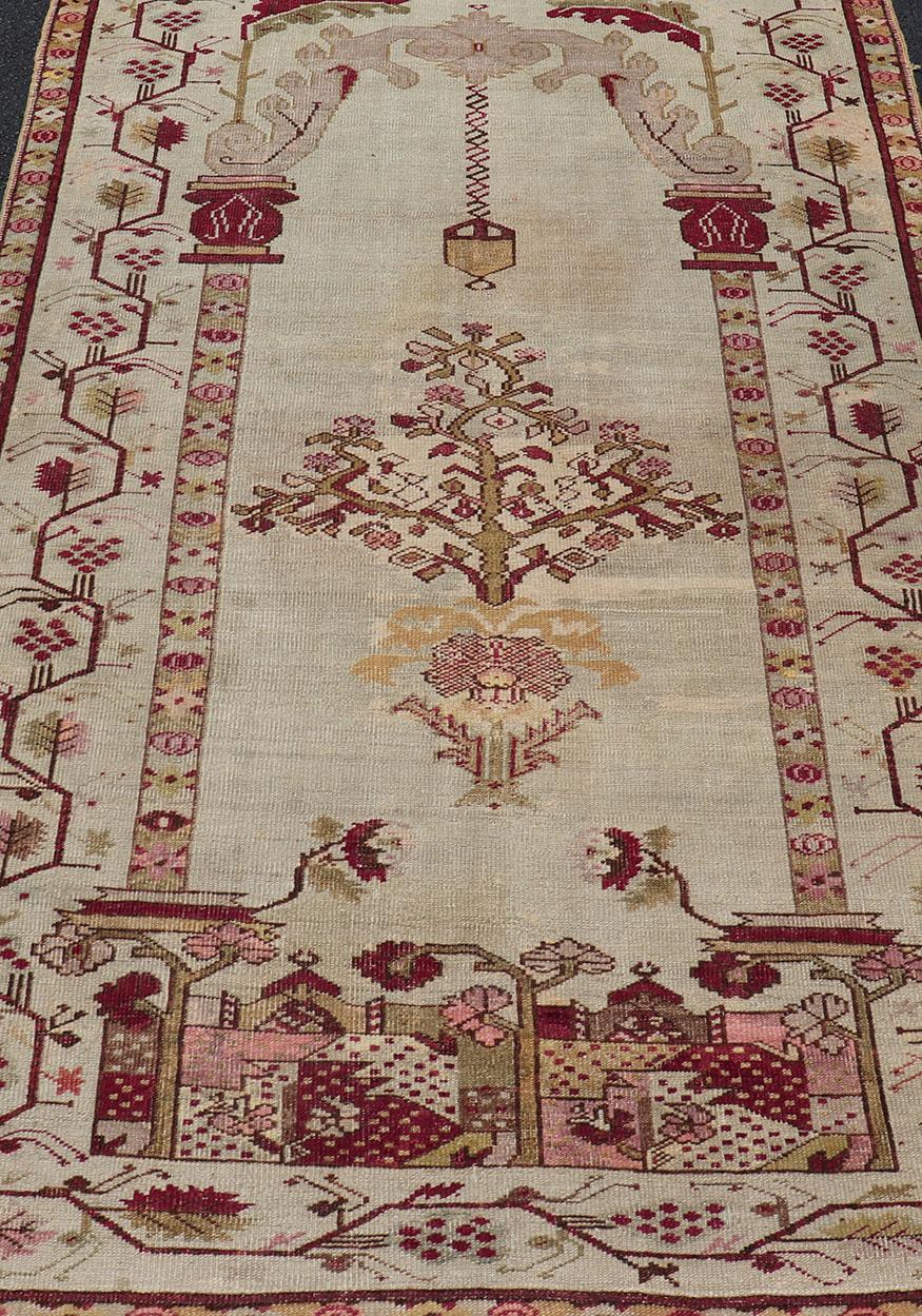 Late 19th Century Antique Oushak Rug with Columns, Chandelier & Vase Design For Sale 6