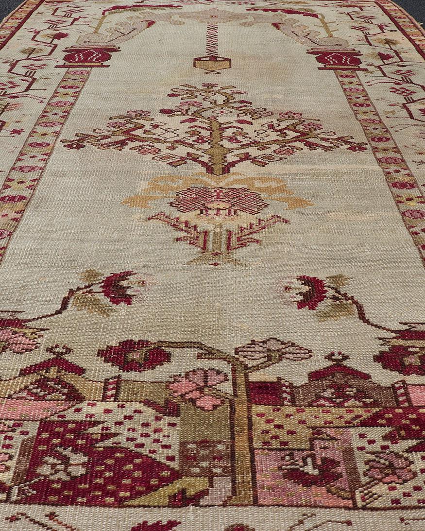 Late 19th Century Antique Oushak Rug with Columns, Chandelier & Vase Design For Sale 7