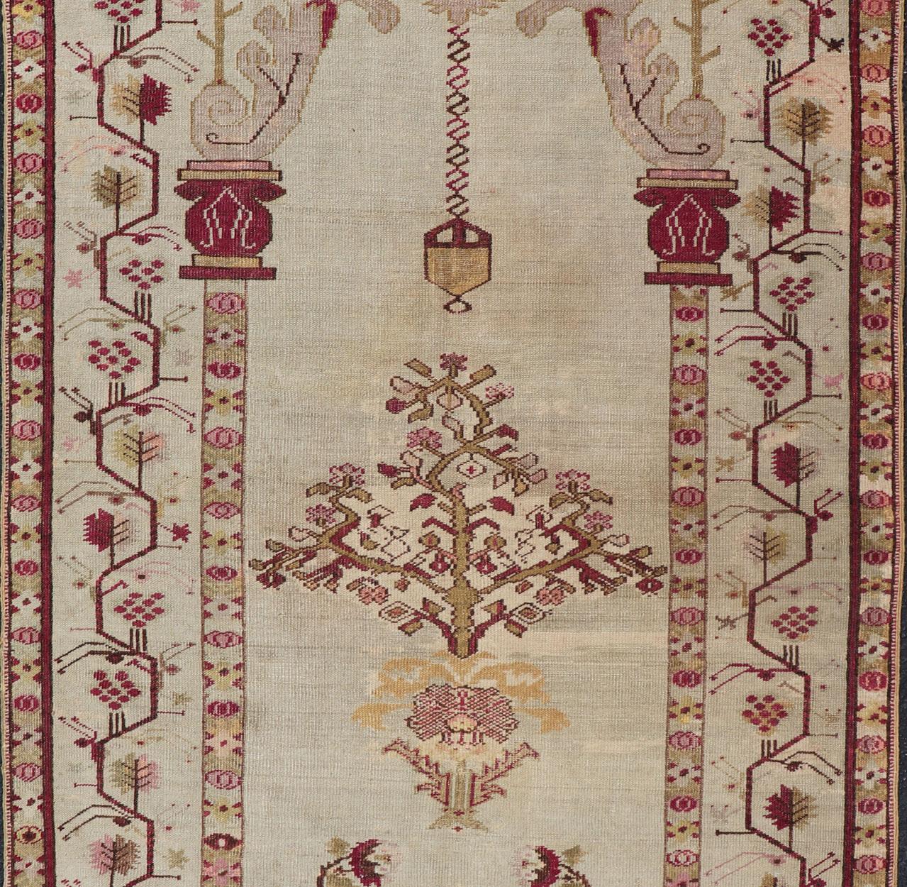 Late 19th Century Antique Oushak Rug with Columns, Chandelier & Vase Design For Sale 2