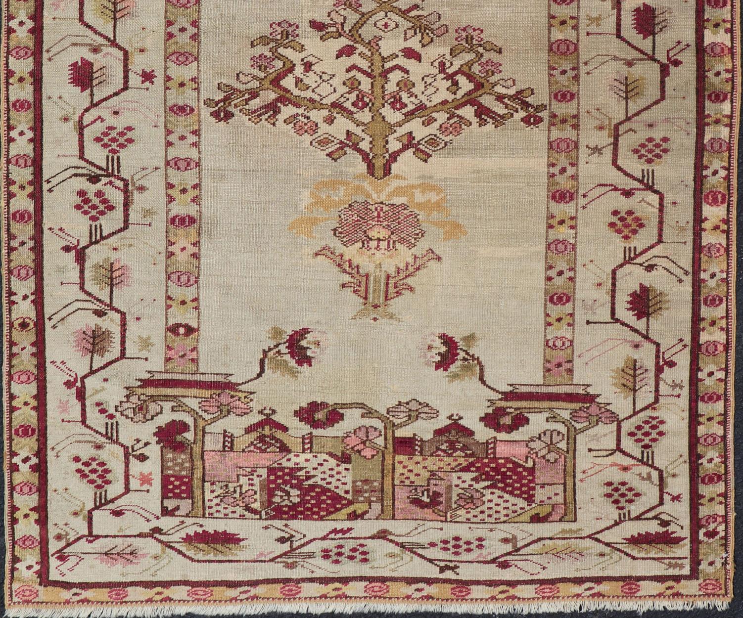 Late 19th Century Antique Oushak Rug with Columns, Chandelier & Vase Design For Sale 3