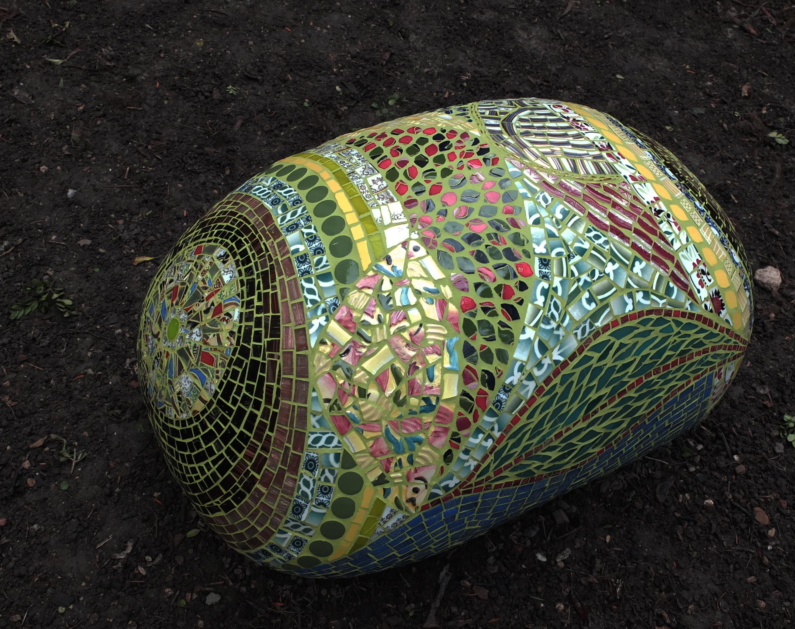 Art Deco Unique Colorful Mosaic Pouf Ottoman, France