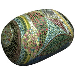 Pouf ottoman en mosaïque colorée unique, France
