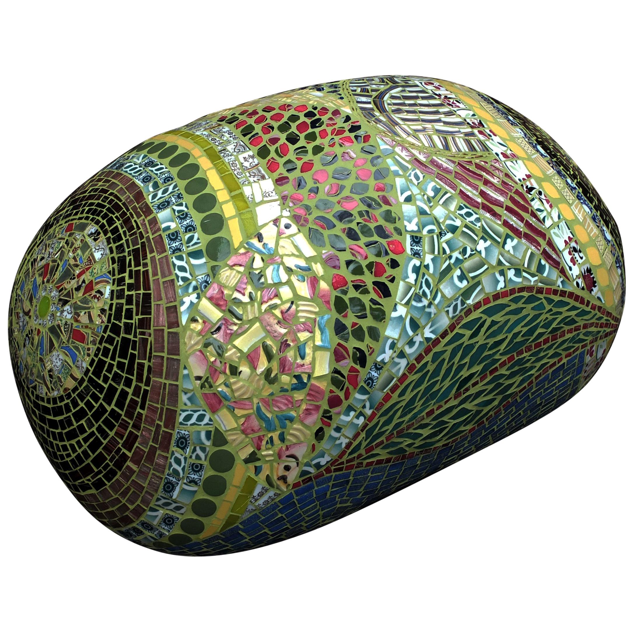 Unique Colorful Mosaic Pouf Ottoman, France