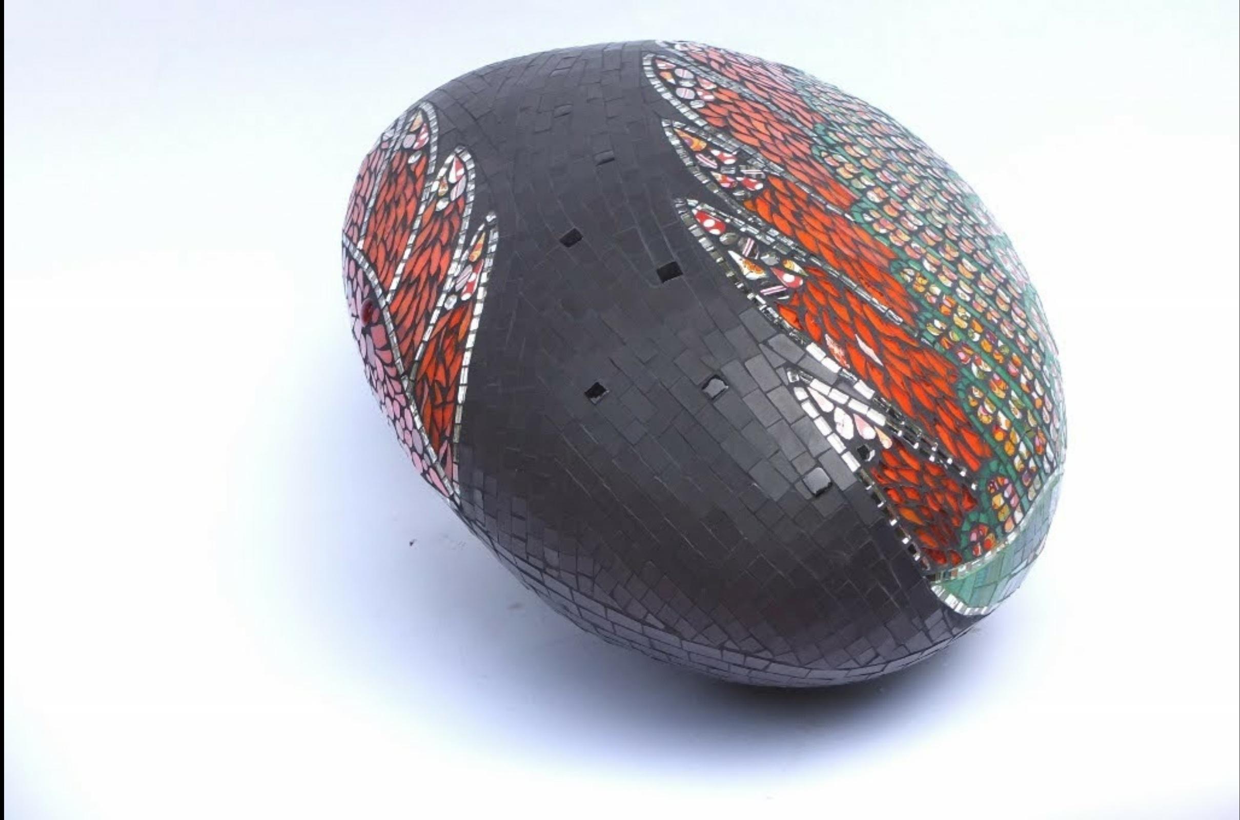 Art Deco Unique Colorful Mosaic Pouf Ottoman Sculpture, France For Sale