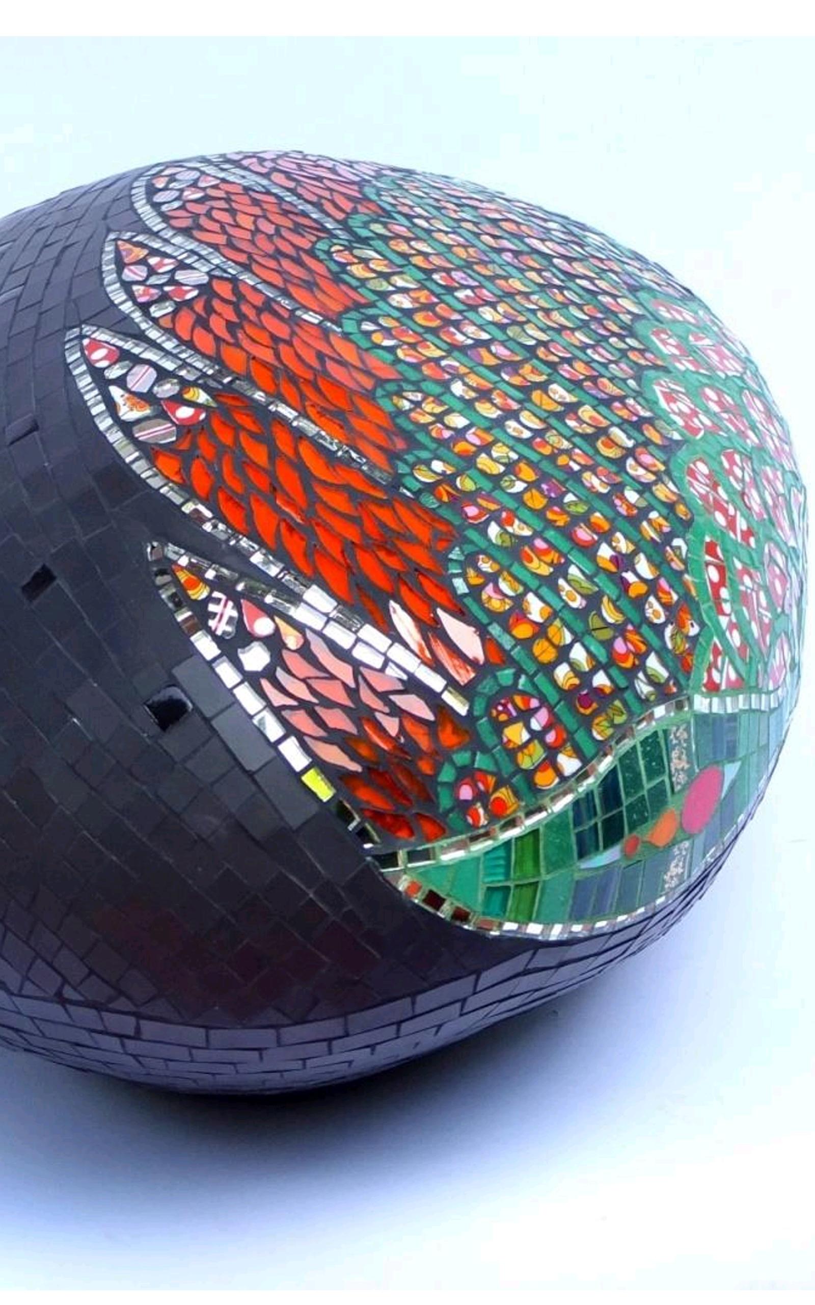 Unique Colorful Mosaic Pouf Ottoman Sculpture, France For Sale 1