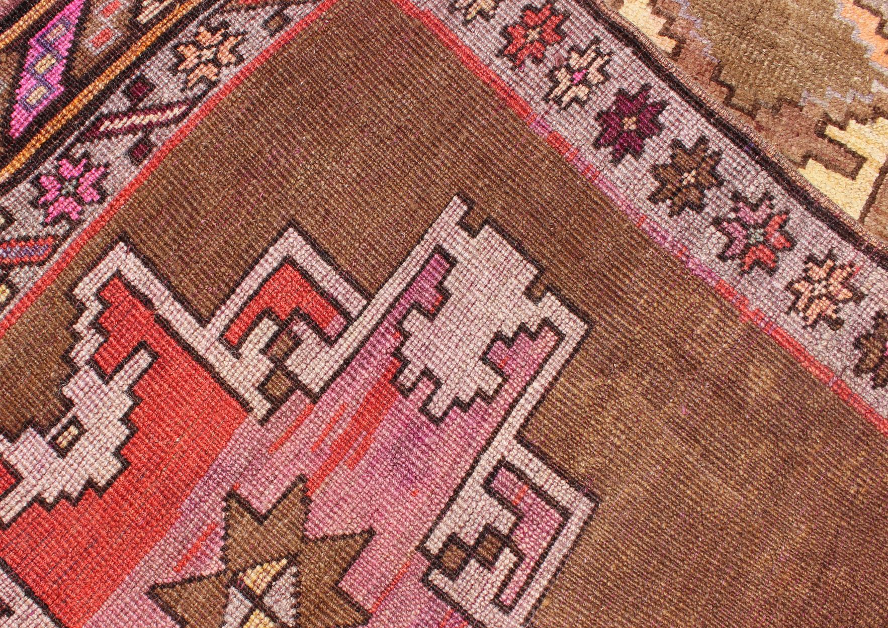 Unique & Colorful Turkish Kars  Runner with Tribal Designs and Geometric Motifs For Sale 3