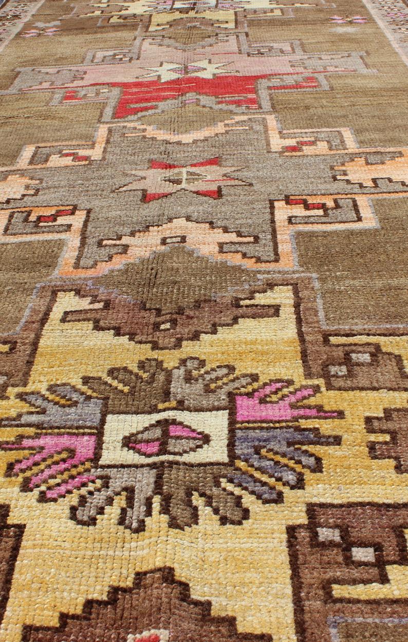 Hand-Knotted Unique & Colorful Turkish Kars  Runner with Tribal Designs and Geometric Motifs For Sale