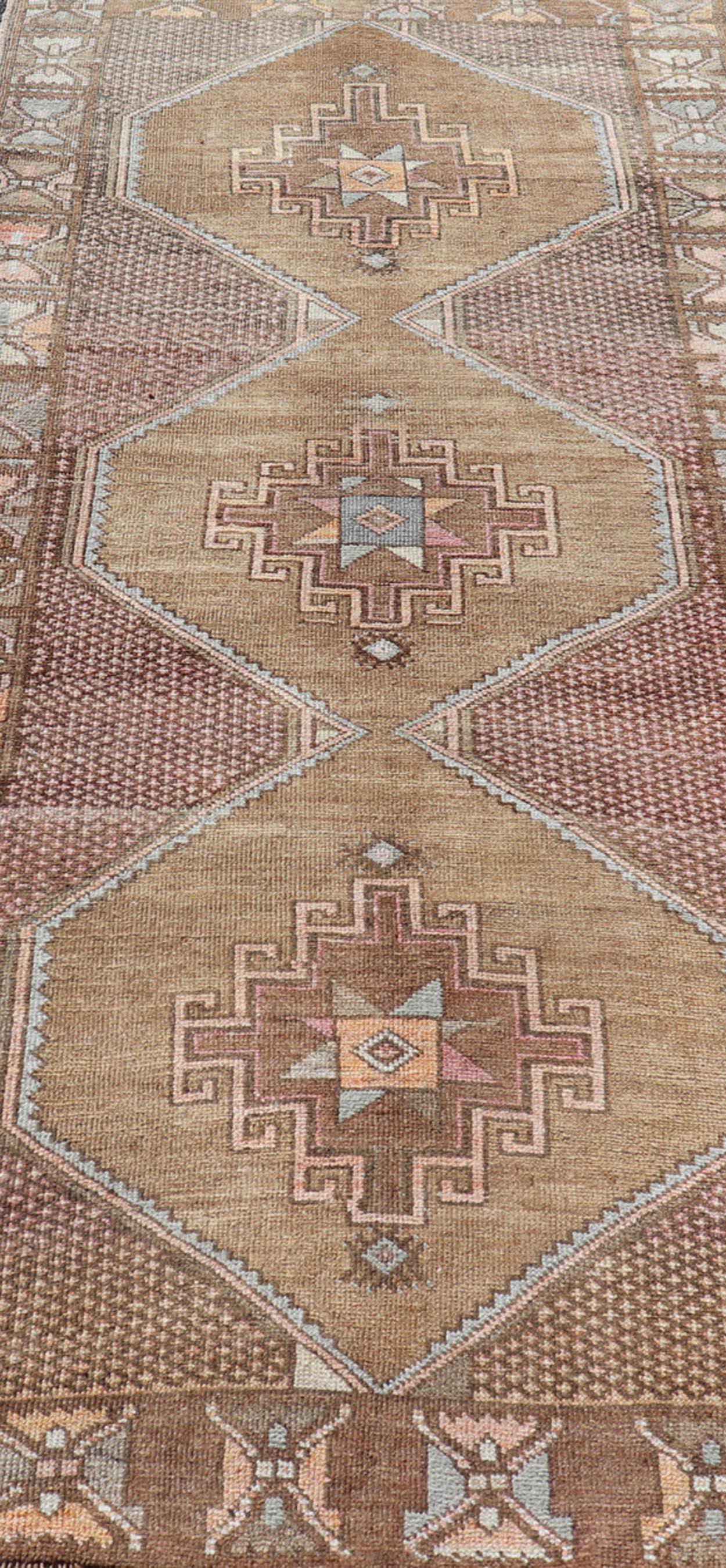 Unique & Colorful Turkish Kars Runner with Tribal Designs and Geometric Motifs In Good Condition For Sale In Atlanta, GA