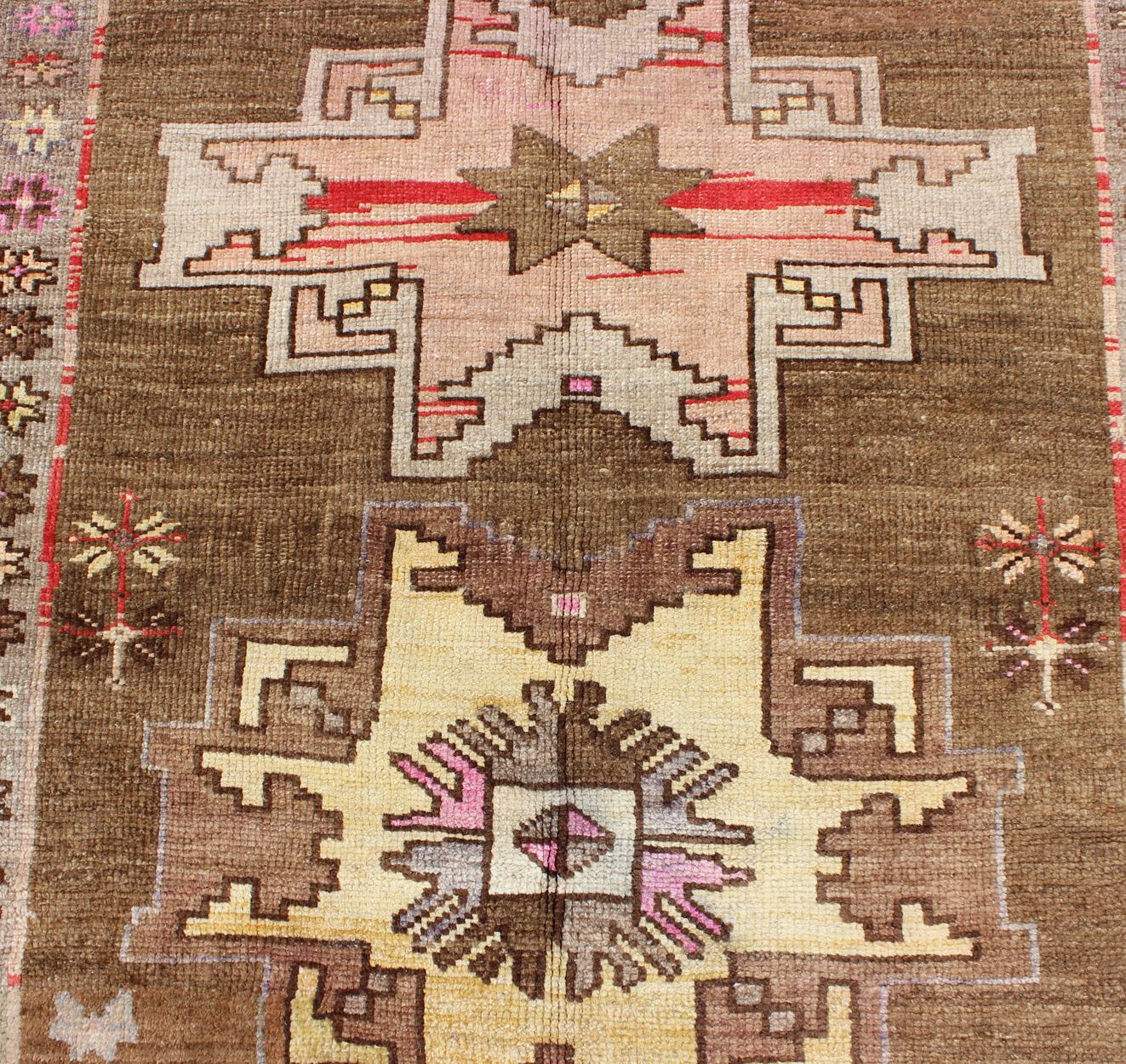 20th Century Unique & Colorful Turkish Kars  Runner with Tribal Designs and Geometric Motifs For Sale