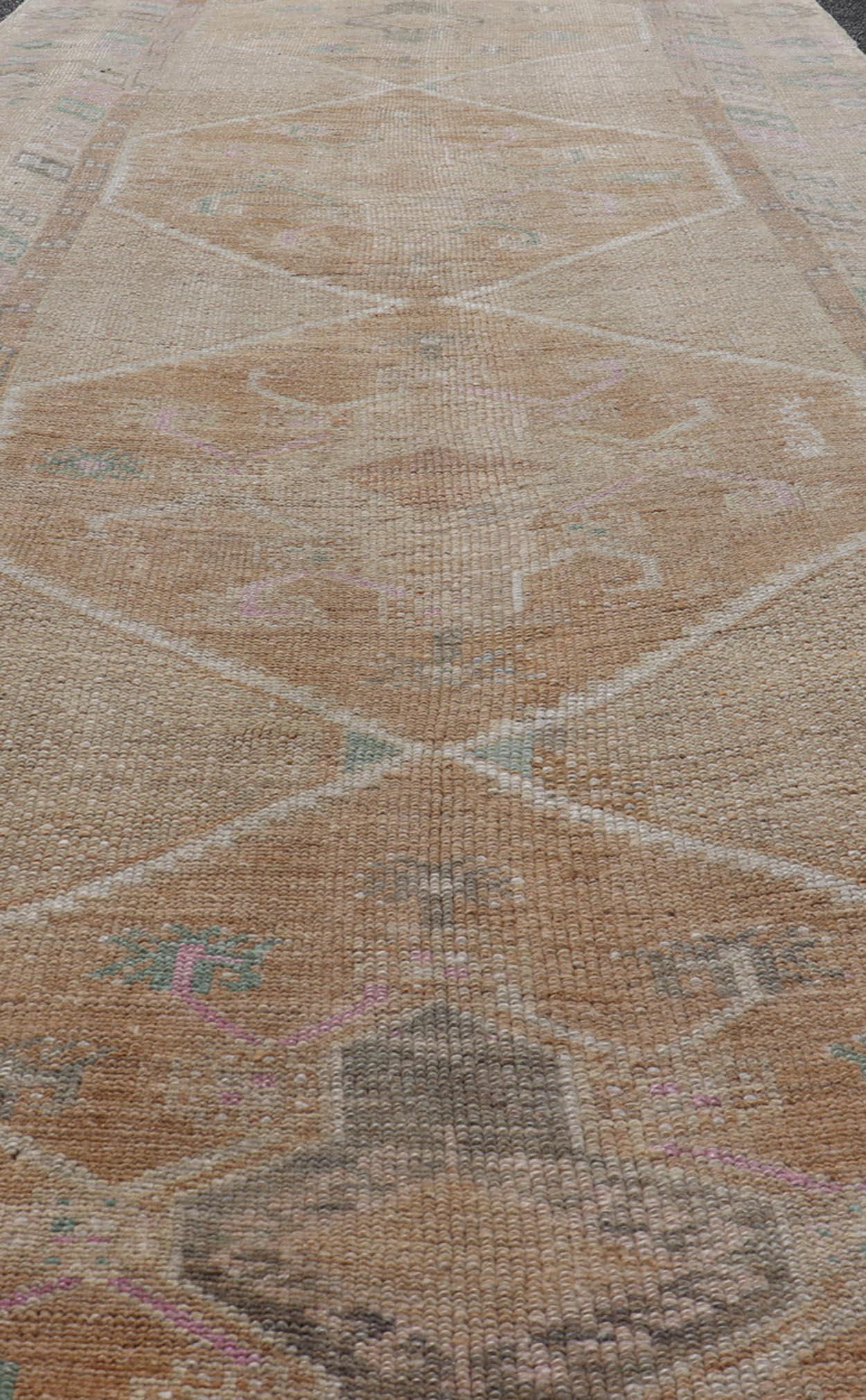20th Century Unique & Colorful Turkish Kars Runner with Tribal Designs and Geometric Motifs For Sale
