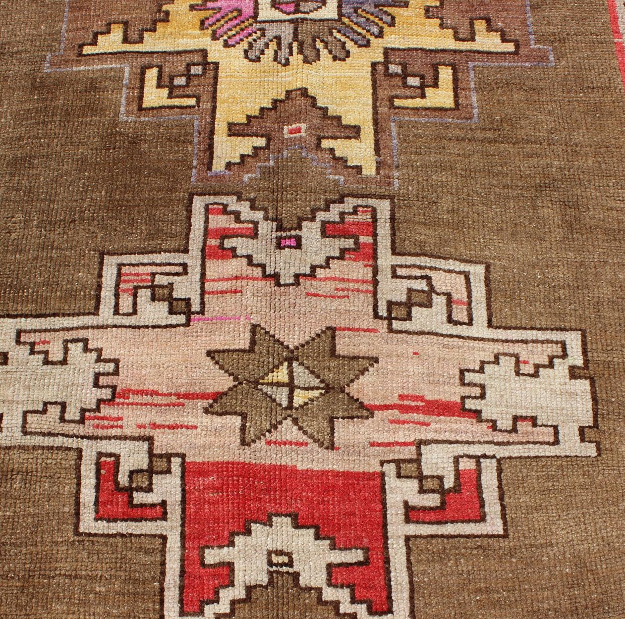 Wool Unique & Colorful Turkish Kars  Runner with Tribal Designs and Geometric Motifs For Sale