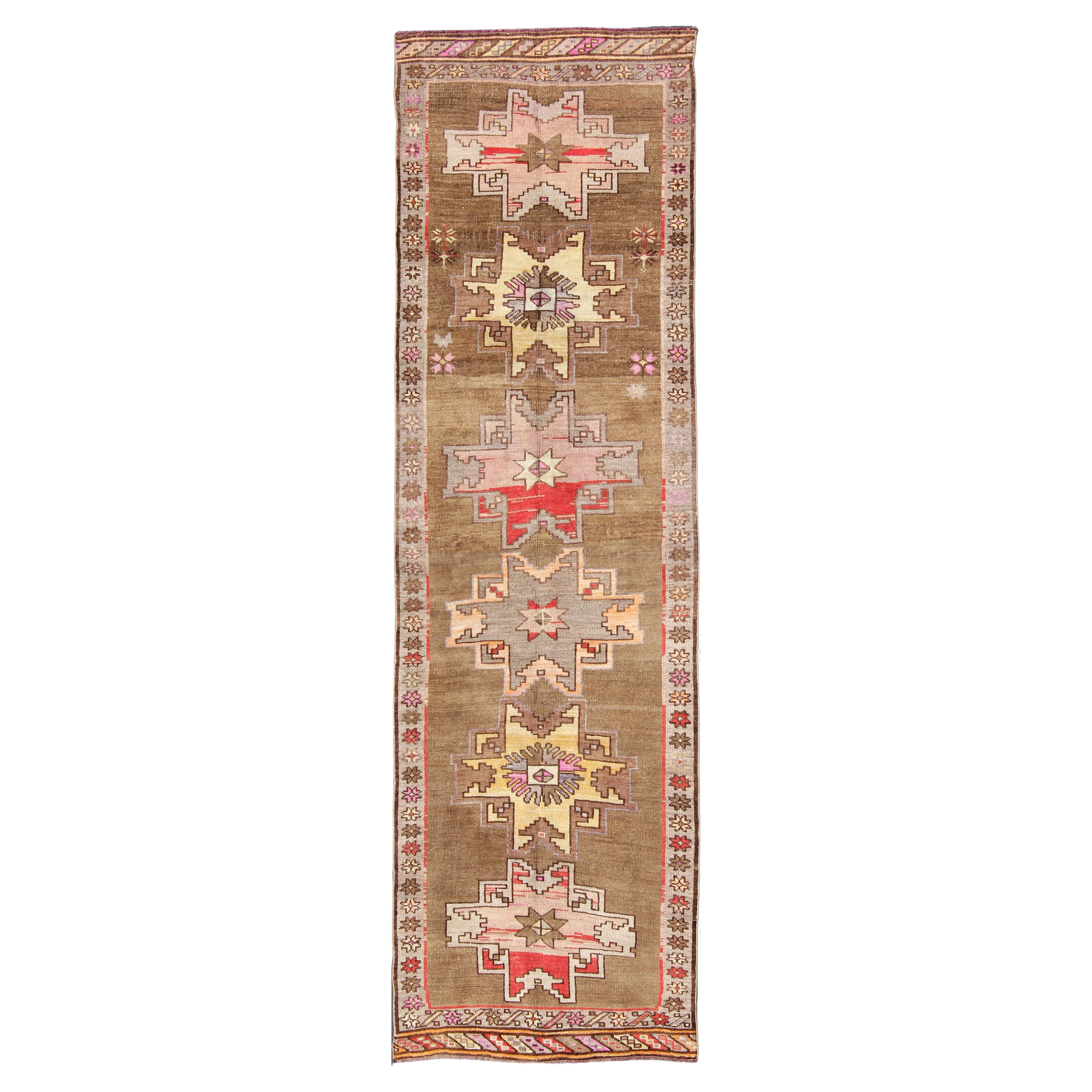 Unique & Colorful Turkish Kars  Runner with Tribal Designs and Geometric Motifs For Sale