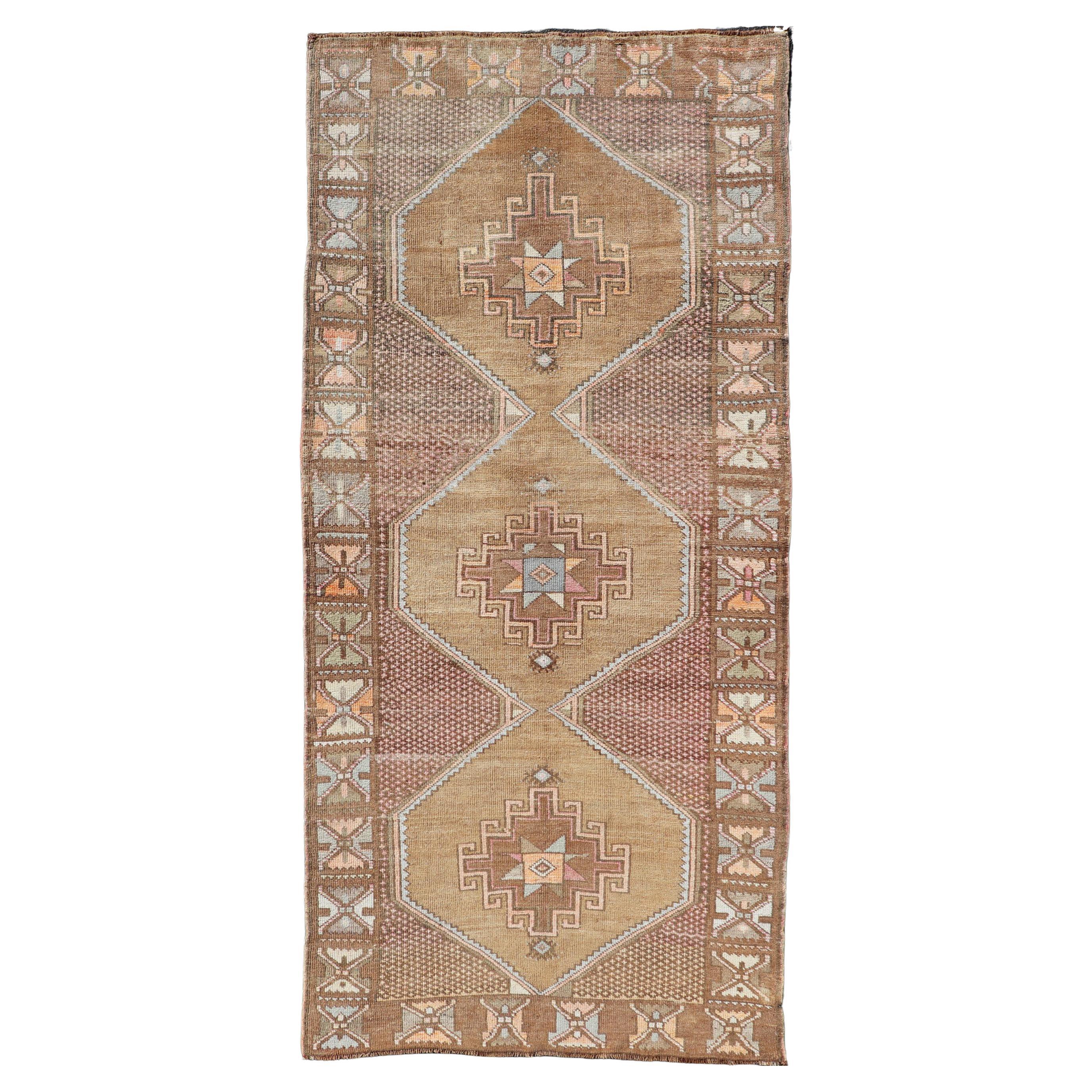 Unique & Colorful Turkish Kars Runner with Tribal Designs and Geometric Motifs