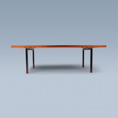 Unique Danish coffee table with colorful tiles and lacquered black steel legs