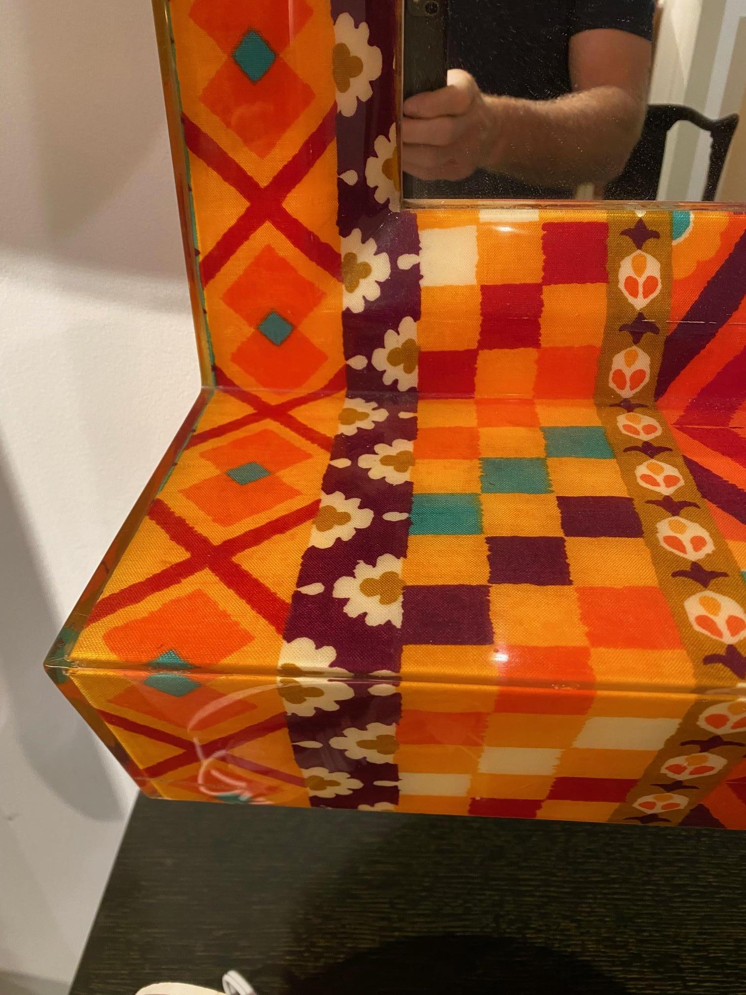 Unique Colourful  Lacquered Fabric Mirror by Karl Springer For Sale 7
