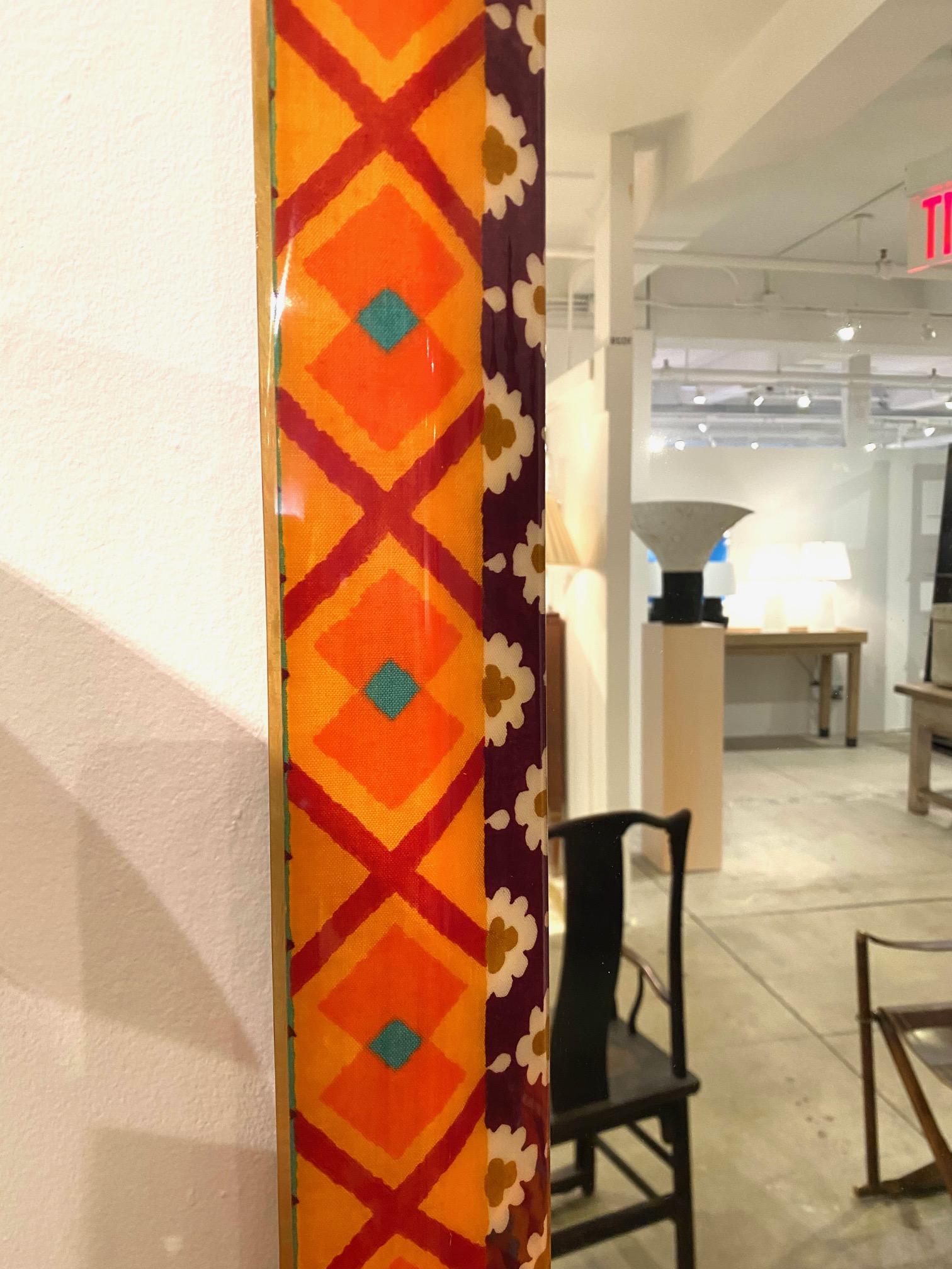 Unique Colourful  Lacquered Fabric Mirror by Karl Springer For Sale 8