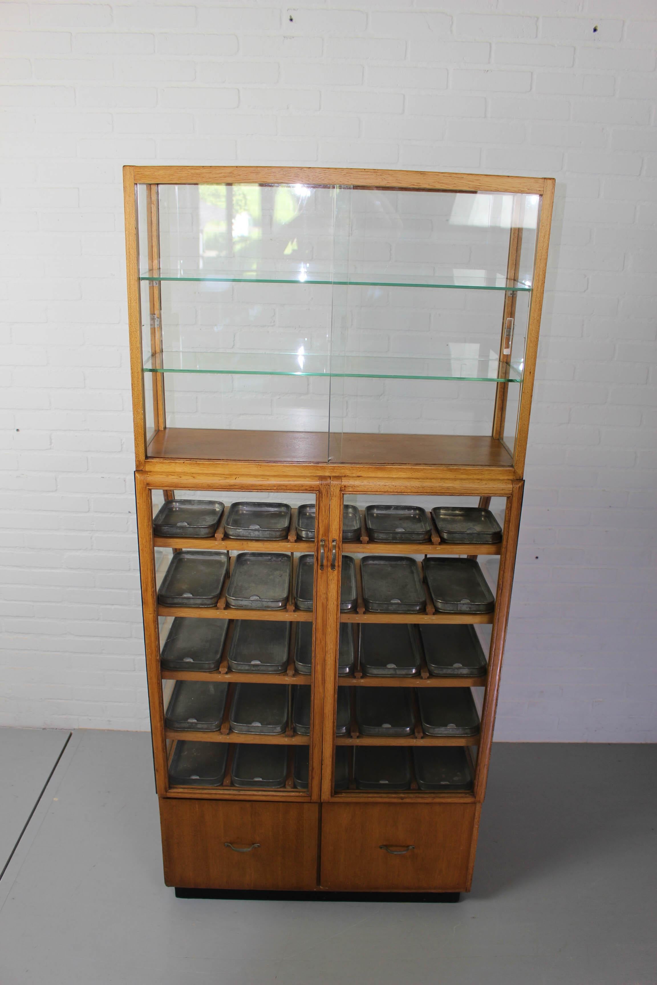 Dutch Unique, Complete and Original, Authentic Oak Display Cabinet, 1950s