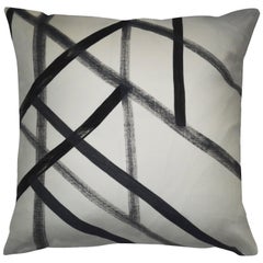 Unique Contemporary Double-Sided Black and White Sticks Handmade Linen Pillow