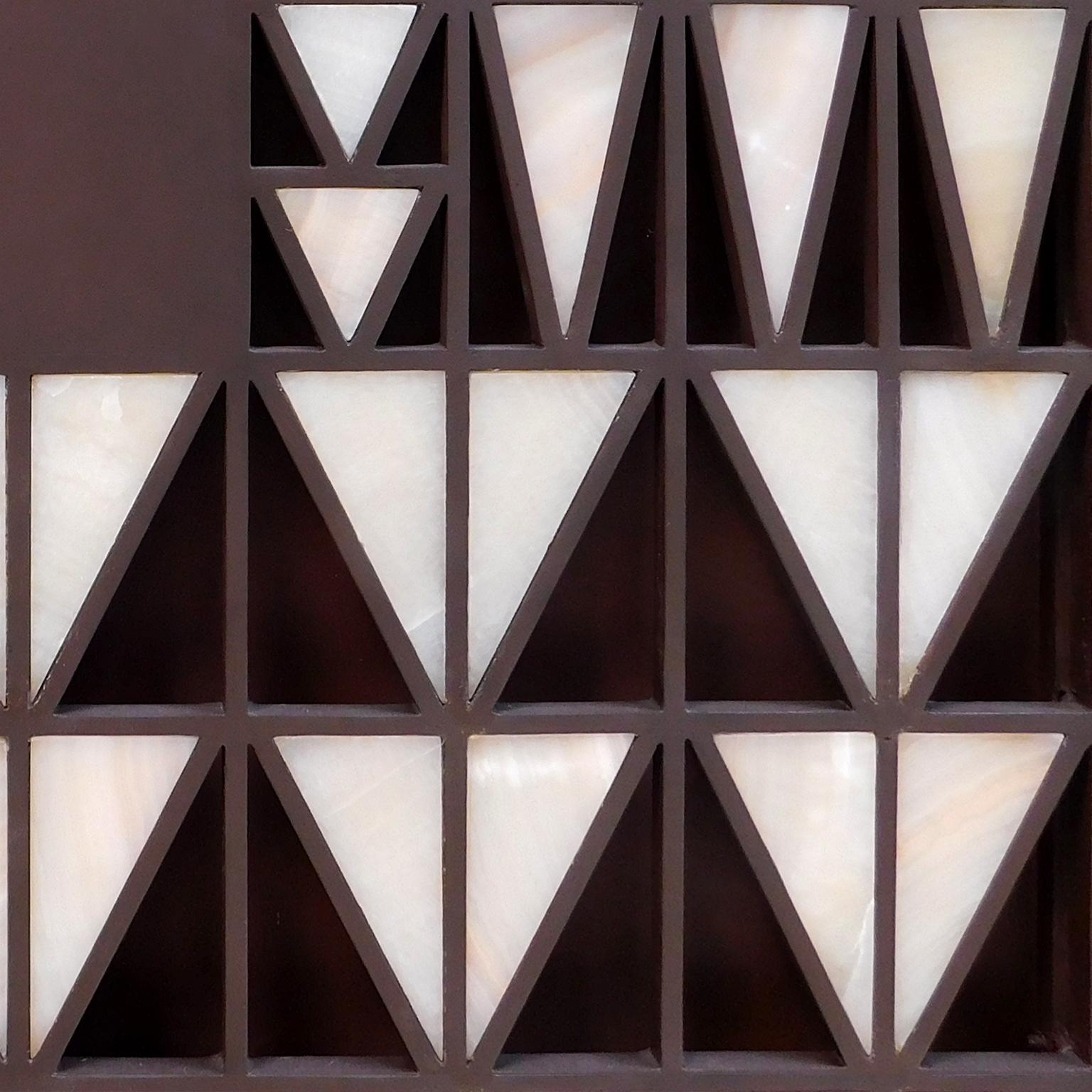 Marquetry Contemporary Geometric Cabinet with Onyx Stone For Sale