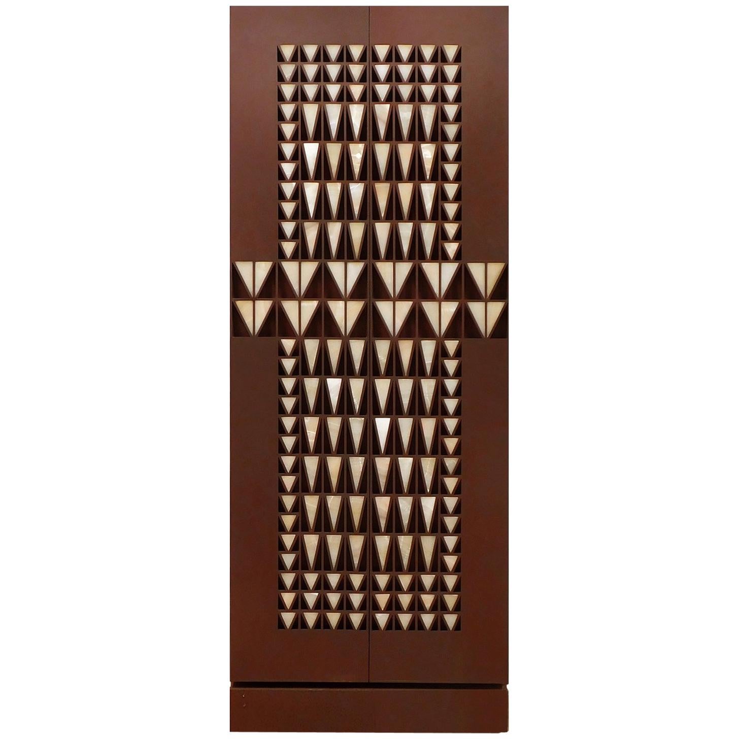 Contemporary Geometric Cabinet with Onyx Stone For Sale