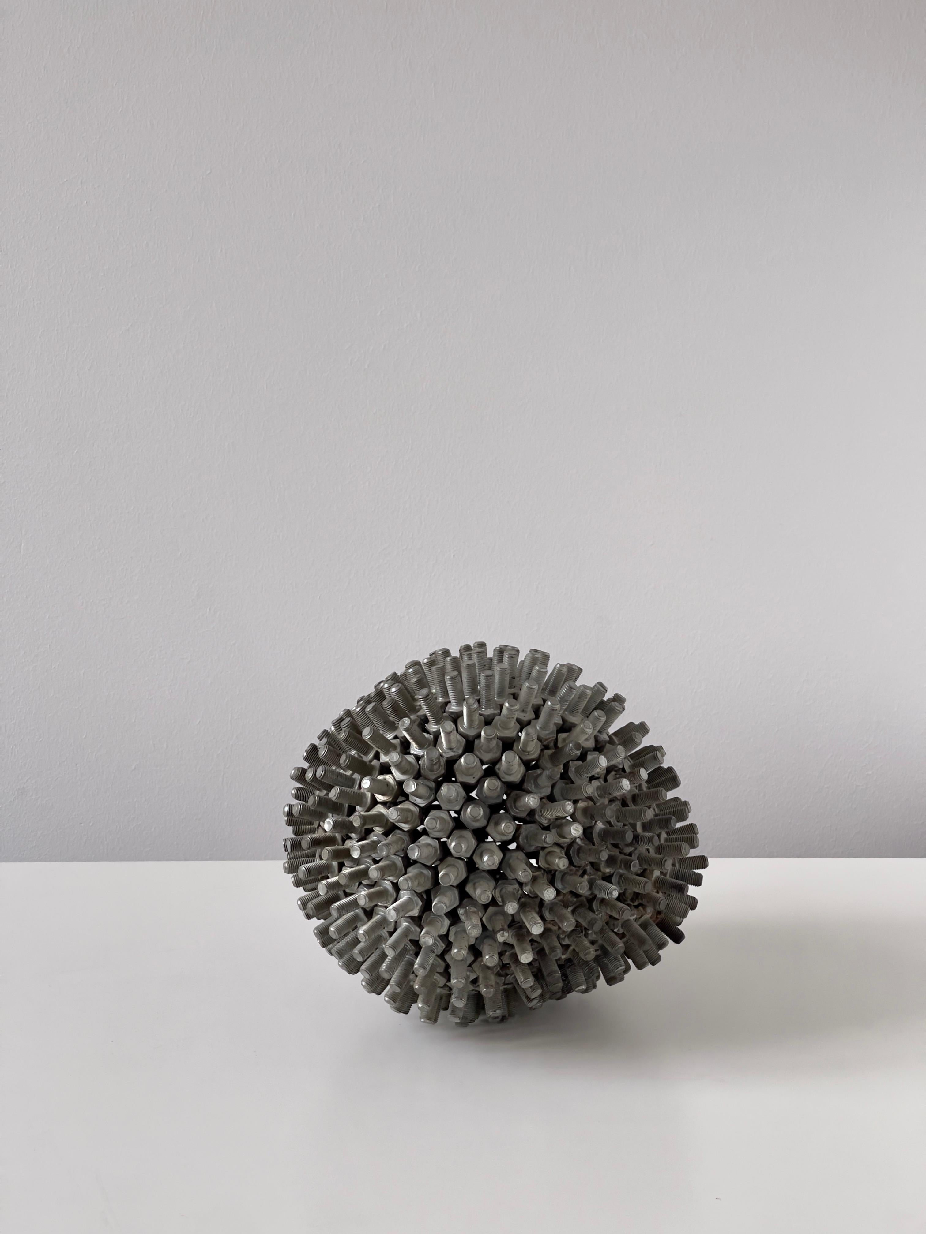 Anonymous late 20th Century European modern sculpture. Sphere of metal bolts. For Sale 3