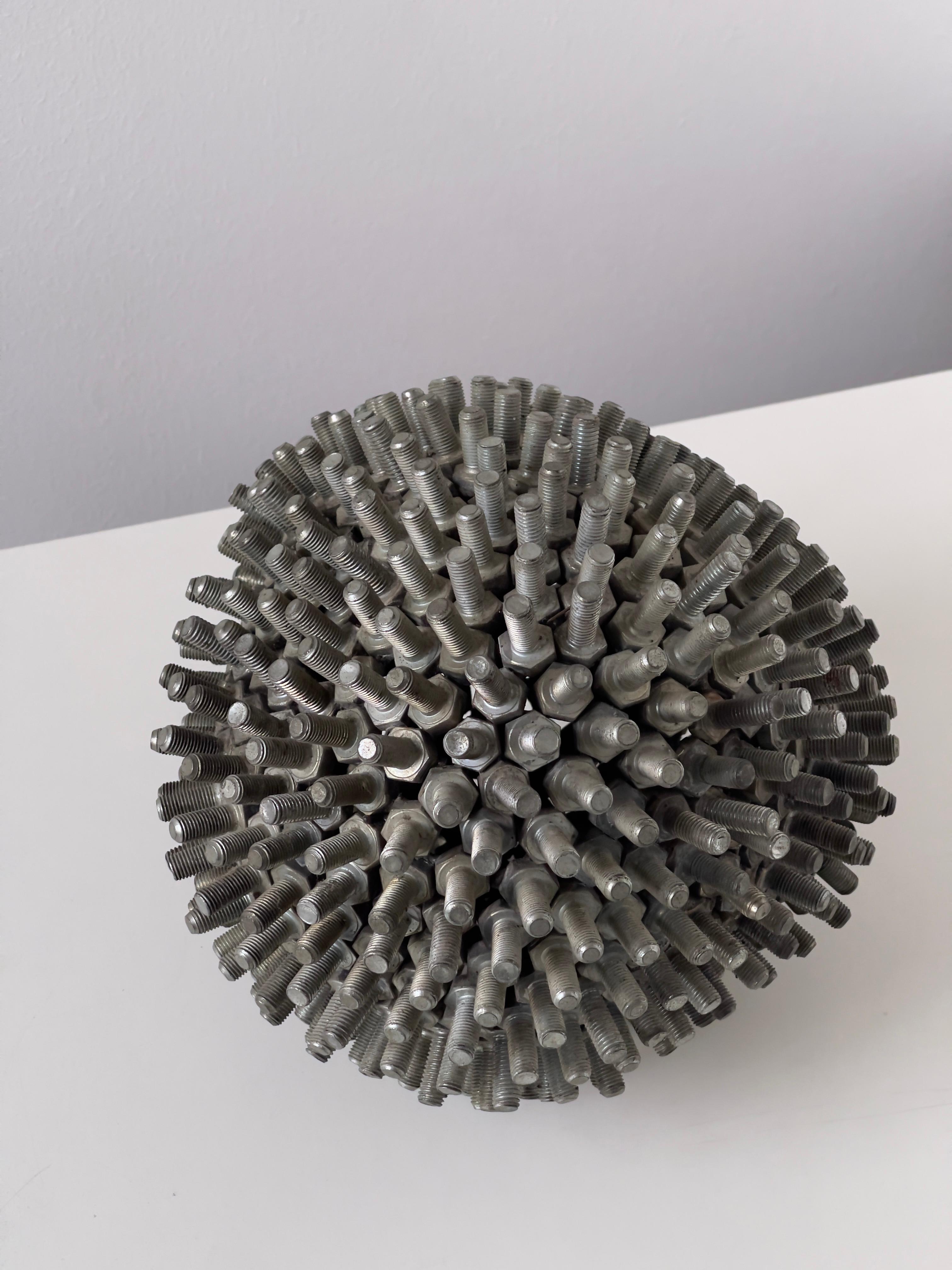 Anonymous late 20th Century European modern sculpture. Sphere of metal bolts. For Sale 1