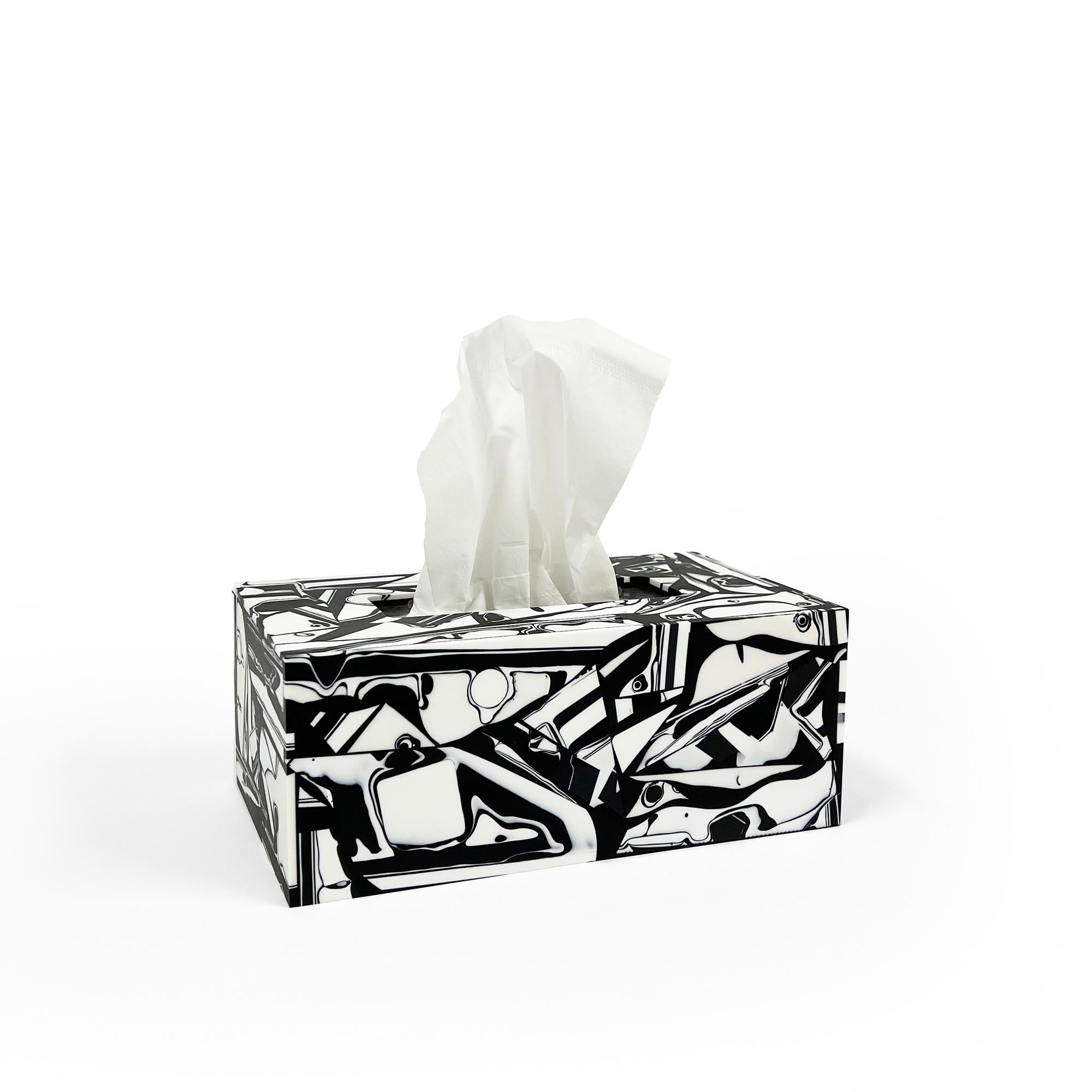 Cast Unique Contemporary Resin Black and White Tissue Box Cover by Elyse Graham For Sale