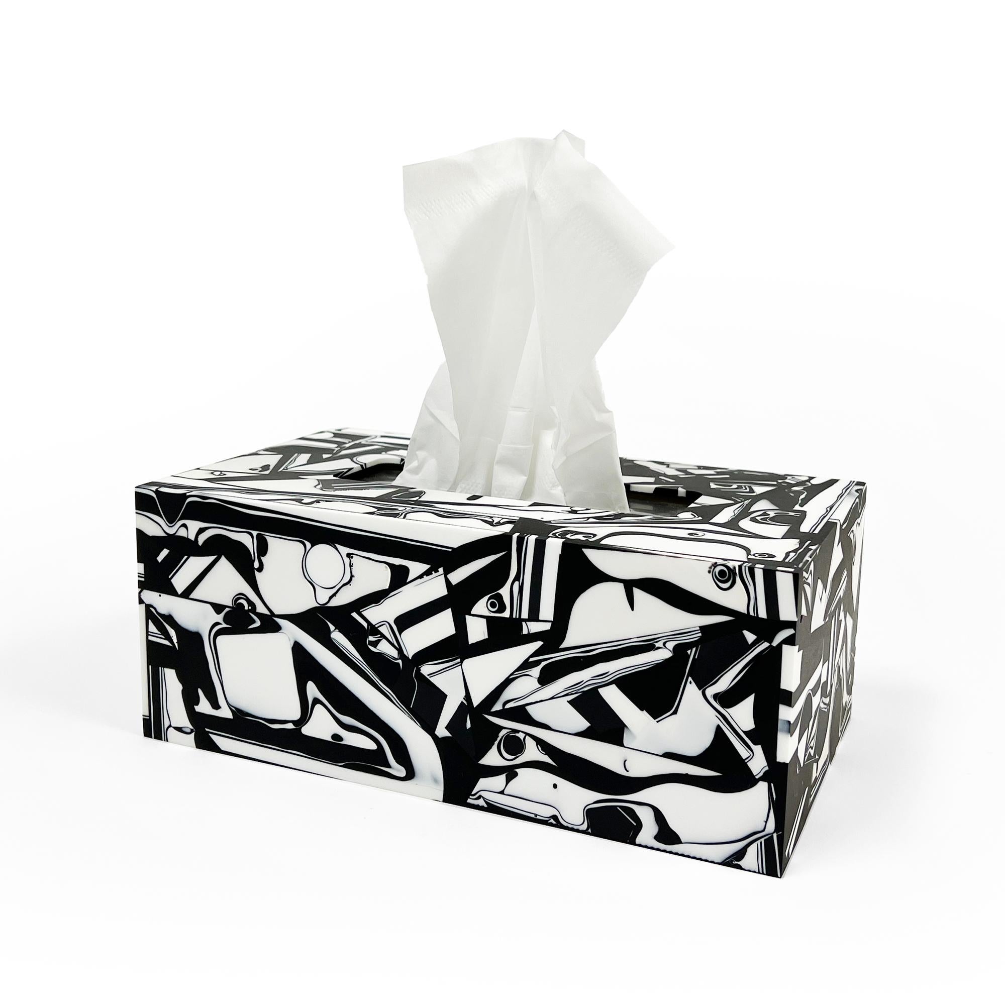 Unique Contemporary Resin Black and White Tissue Box Cover by Elyse Graham In New Condition In Springfield, OR