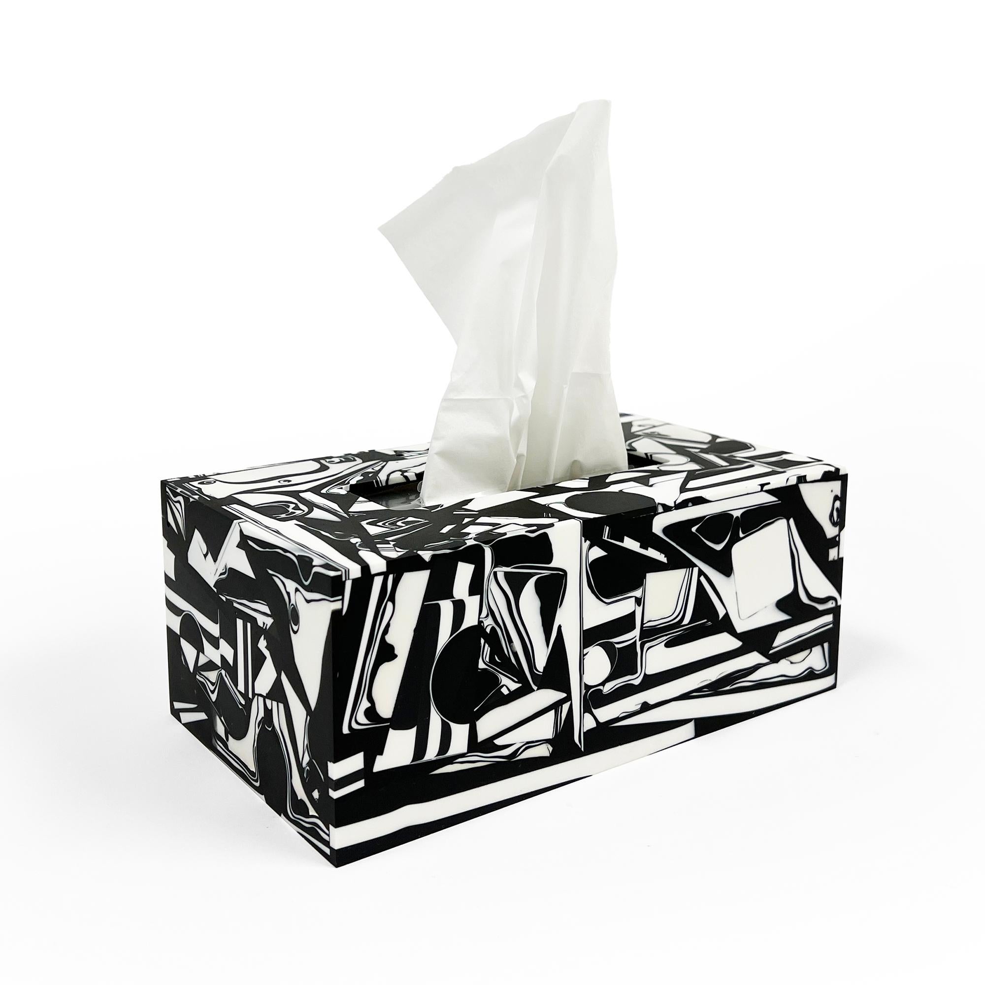 Unique Contemporary Resin Black and White Tissue Box Cover by Elyse Graham For Sale 1