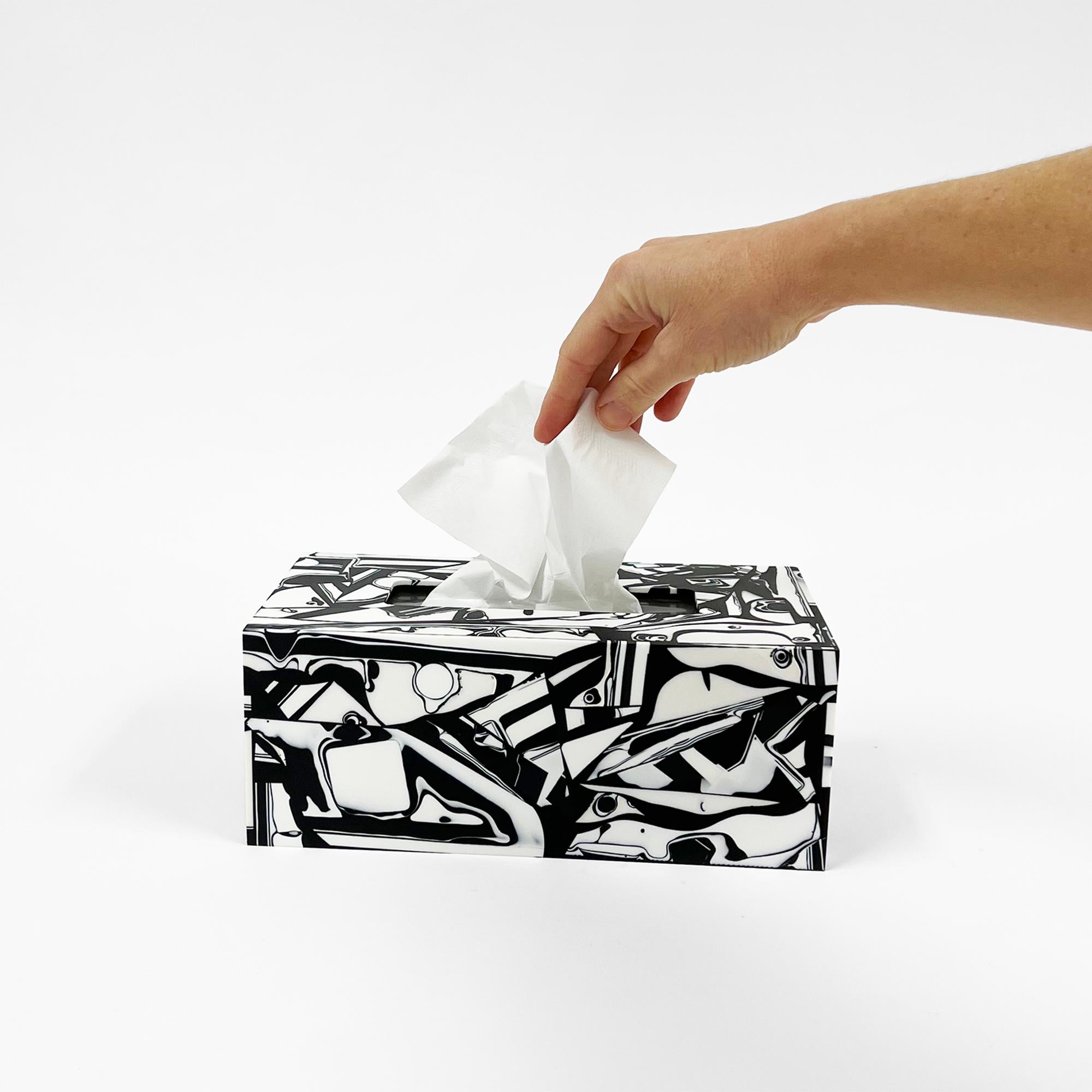 Unique Contemporary Resin Black and White Tissue Box Cover by Elyse Graham For Sale 2