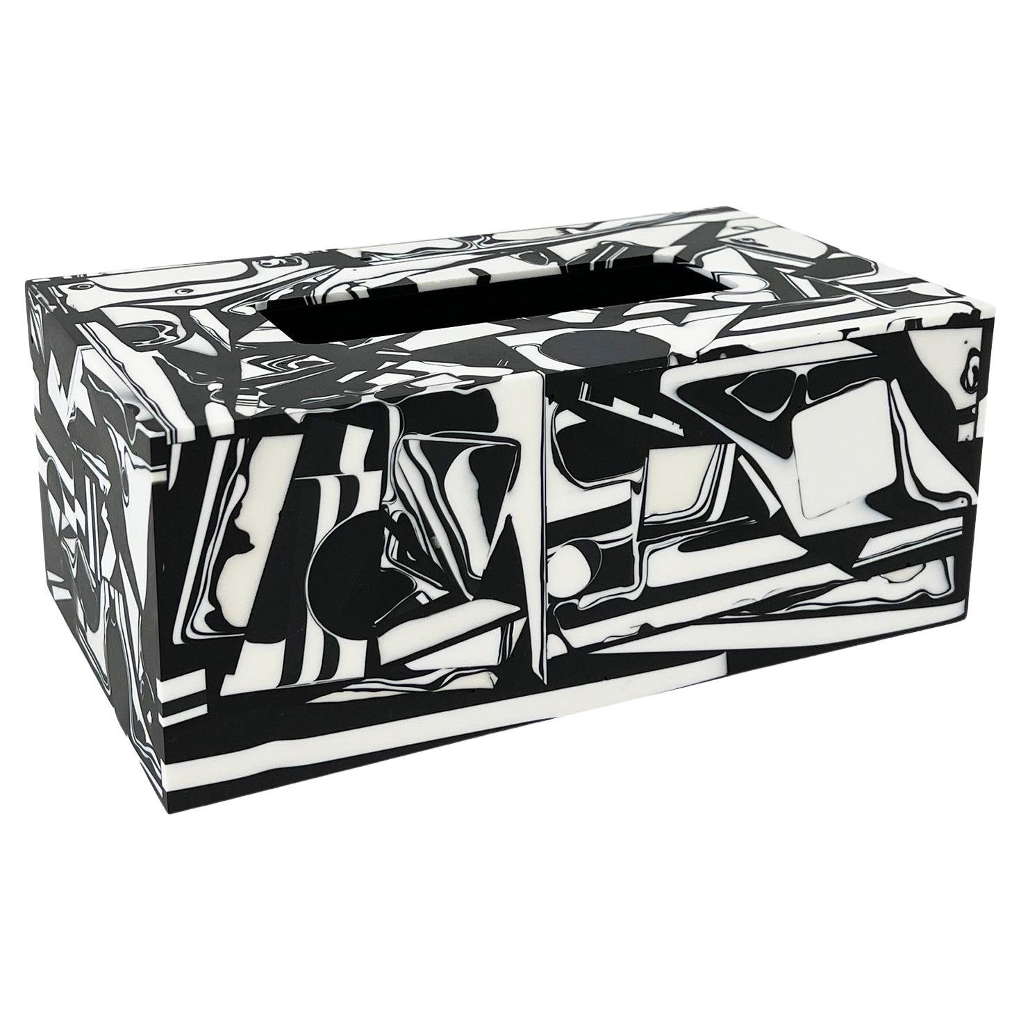 Unique Contemporary Resin Black and White Tissue Box Cover by Elyse Graham For Sale
