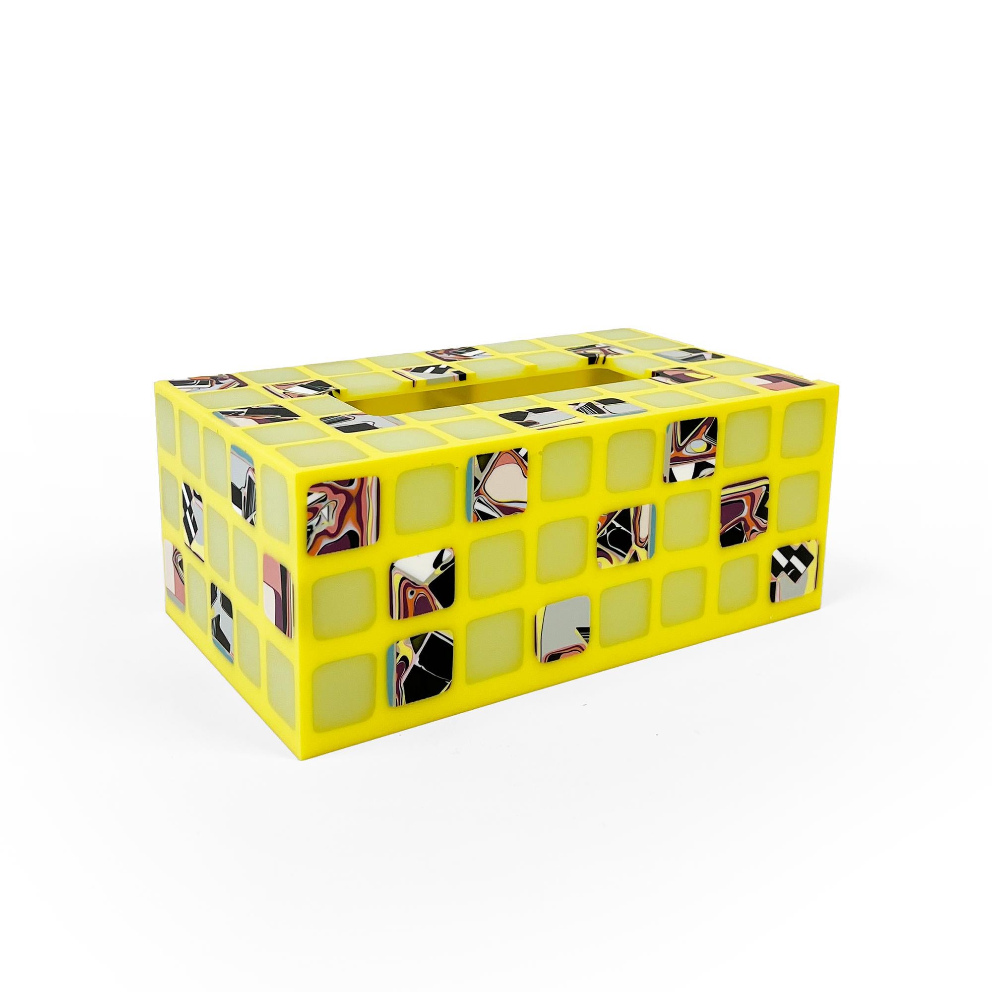 American Unique Contemporary Resin Tissue Box in Yellow by Elyse Graham For Sale
