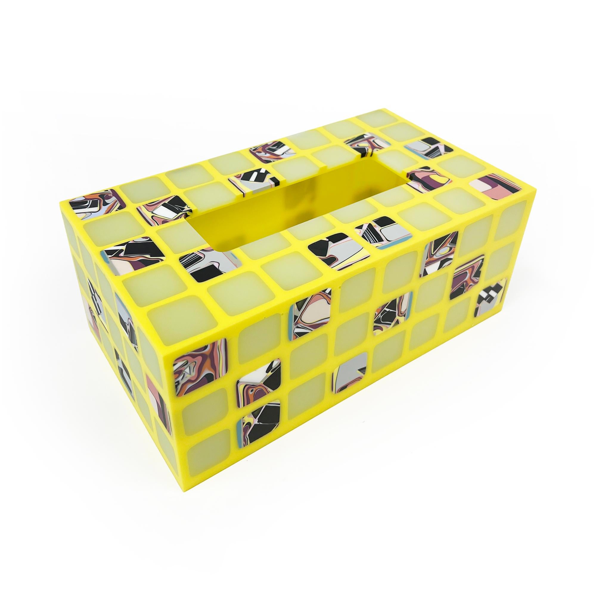 Cast Unique Contemporary Resin Tissue Box in Yellow by Elyse Graham For Sale