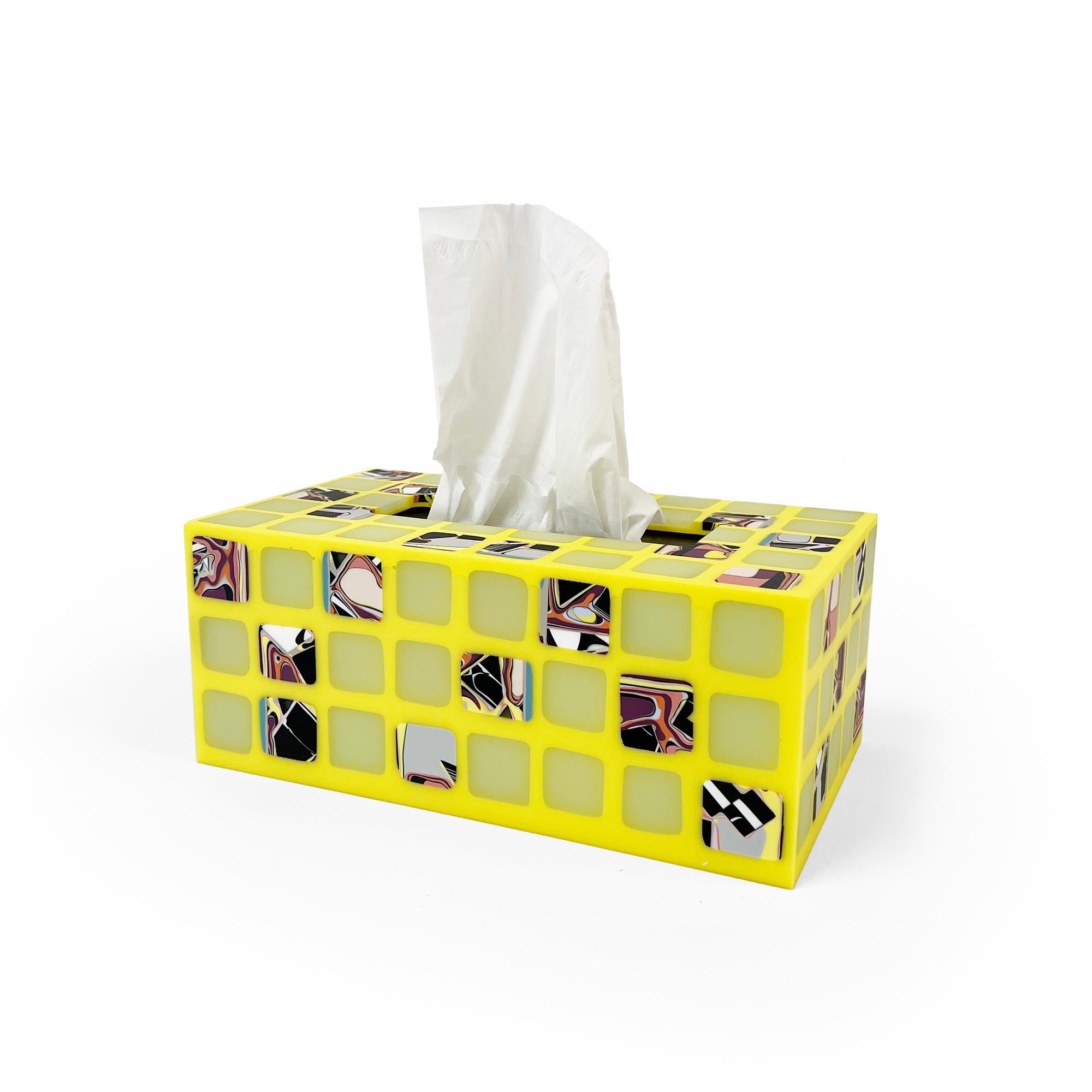 Epoxy Resin Unique Contemporary Resin Tissue Box in Yellow by Elyse Graham For Sale