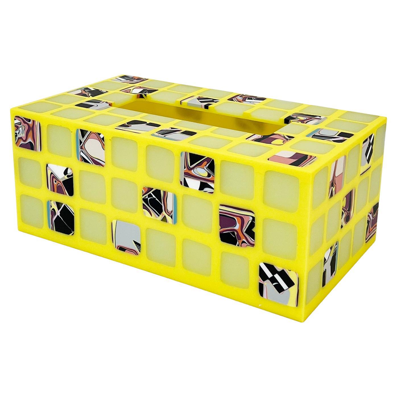 Unique Contemporary Resin Tissue Box in Yellow by Elyse Graham For Sale