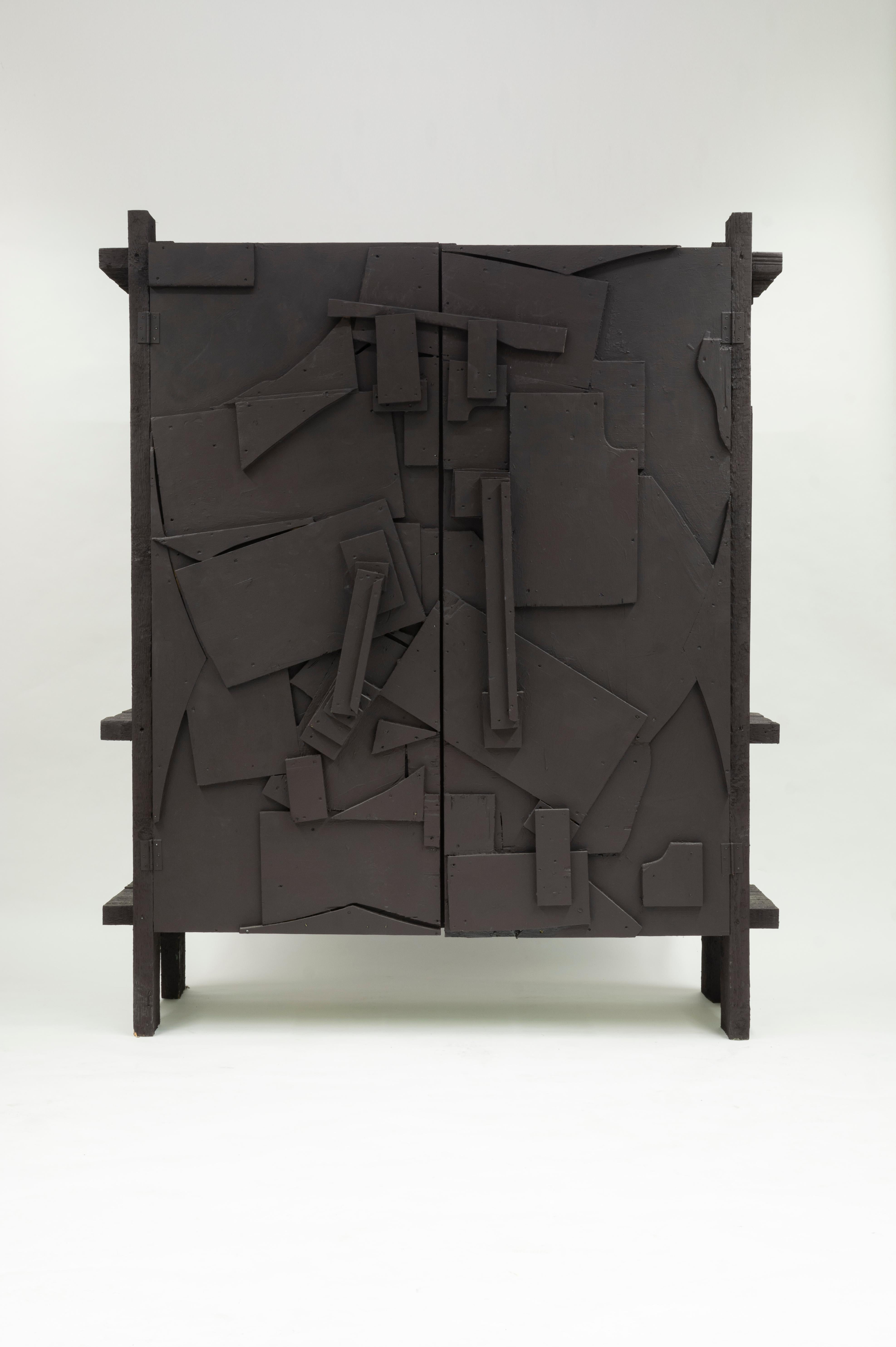 Design Academy Eindhoven graduate, Teun Zwets, focuses on the concept of usability rather than refinement, creating a new aesthetic that questions our throwaway culture. Made from reclaimed floor elements, his Beam cabinet, with its distinctive