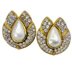 Einzigartige, wandelbare Onyx-, Diamant- und Perlmutt-Ohrringe aus 18 Karat Gelbgold