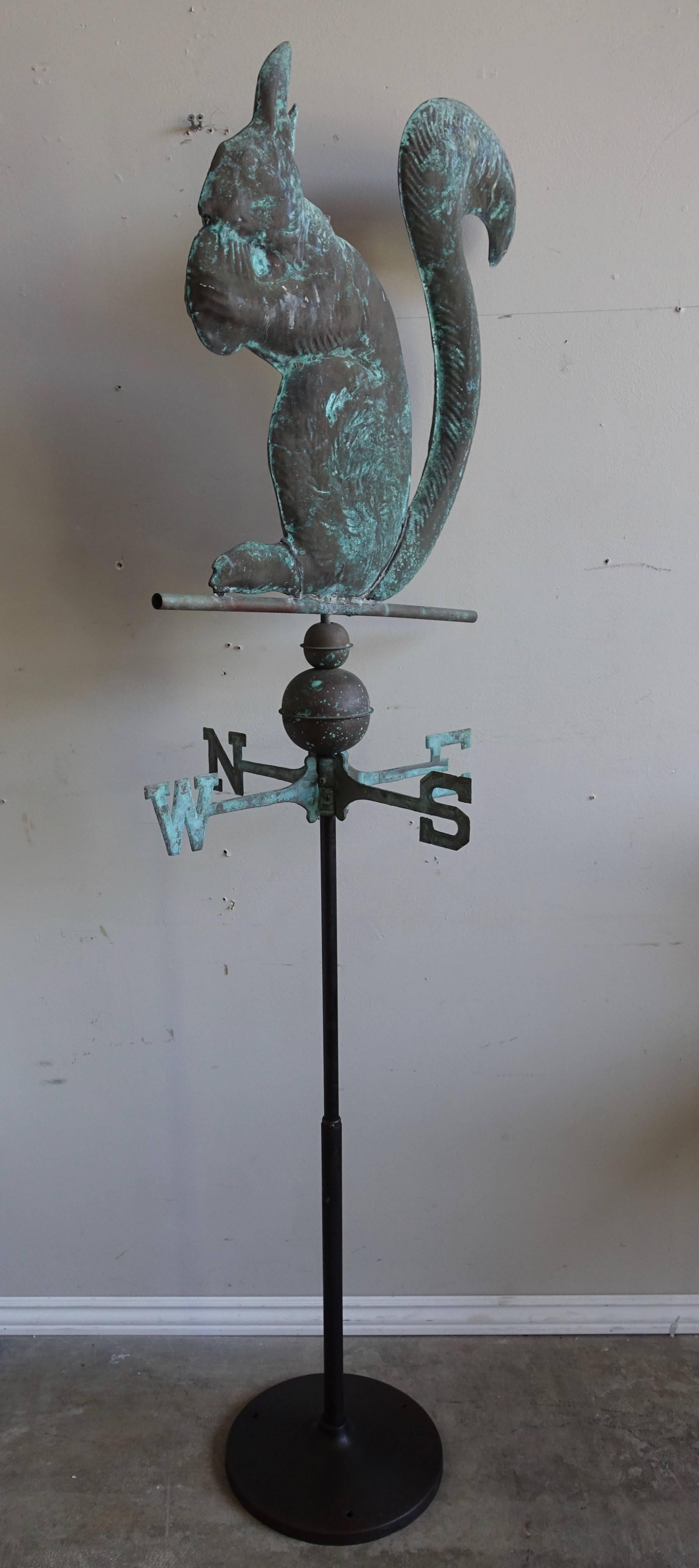 American Unique Copper Weathervane of Squirrel on Iron Base