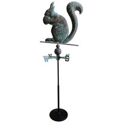 Vintage Unique Copper Weathervane of Squirrel on Iron Base