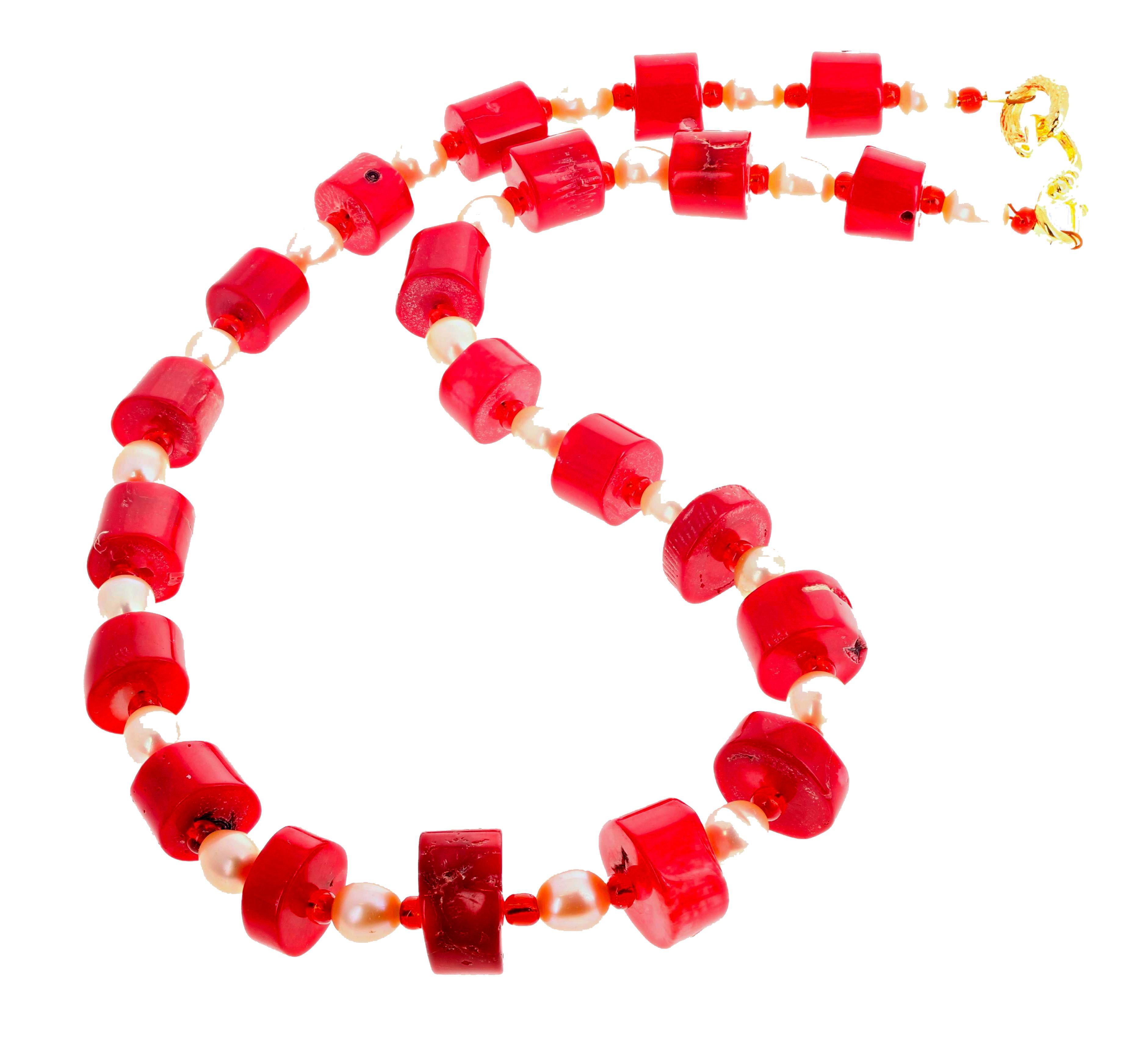 Women's or Men's Gemjunky Chunky Impressive Coral and Pearl Statement Necklace