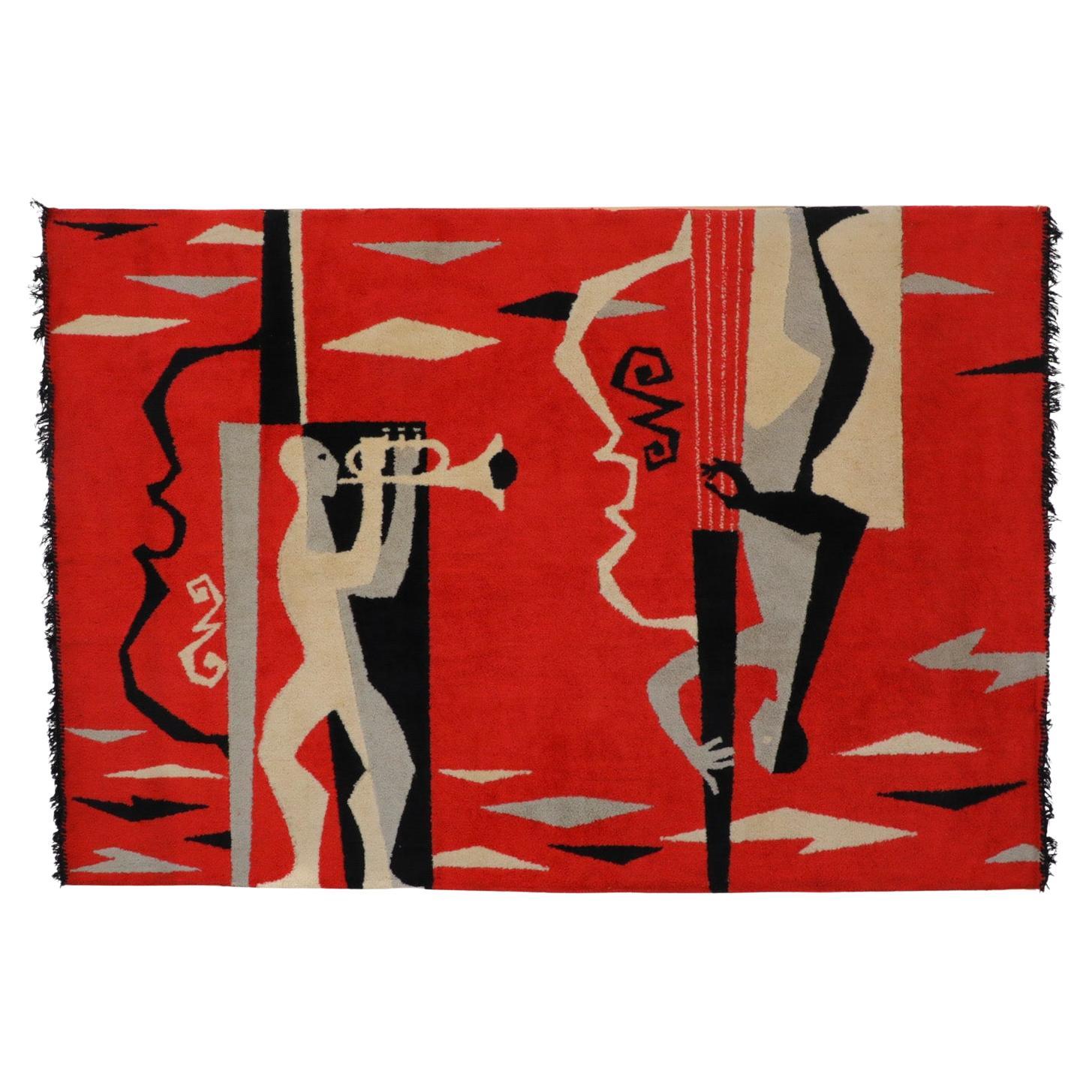 Corbusier inspirierter Wandteppich oder Teppich mit Jazz-Club-Szene aus der Brüsseler Expo '58