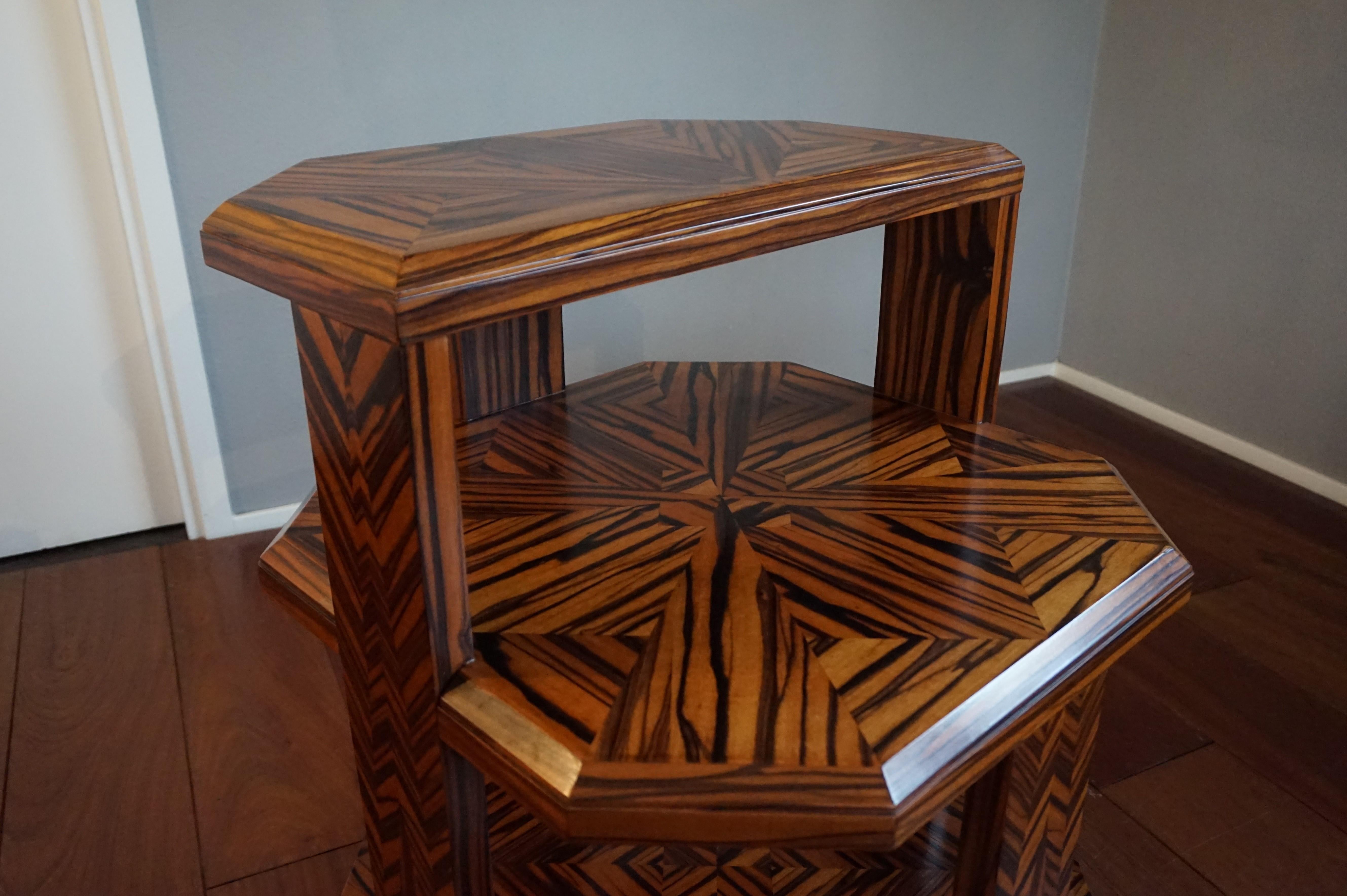Unique Coromandel Art Deco Étagère Table with Stunning Inlaid Geometric Patterns In Good Condition In Lisse, NL