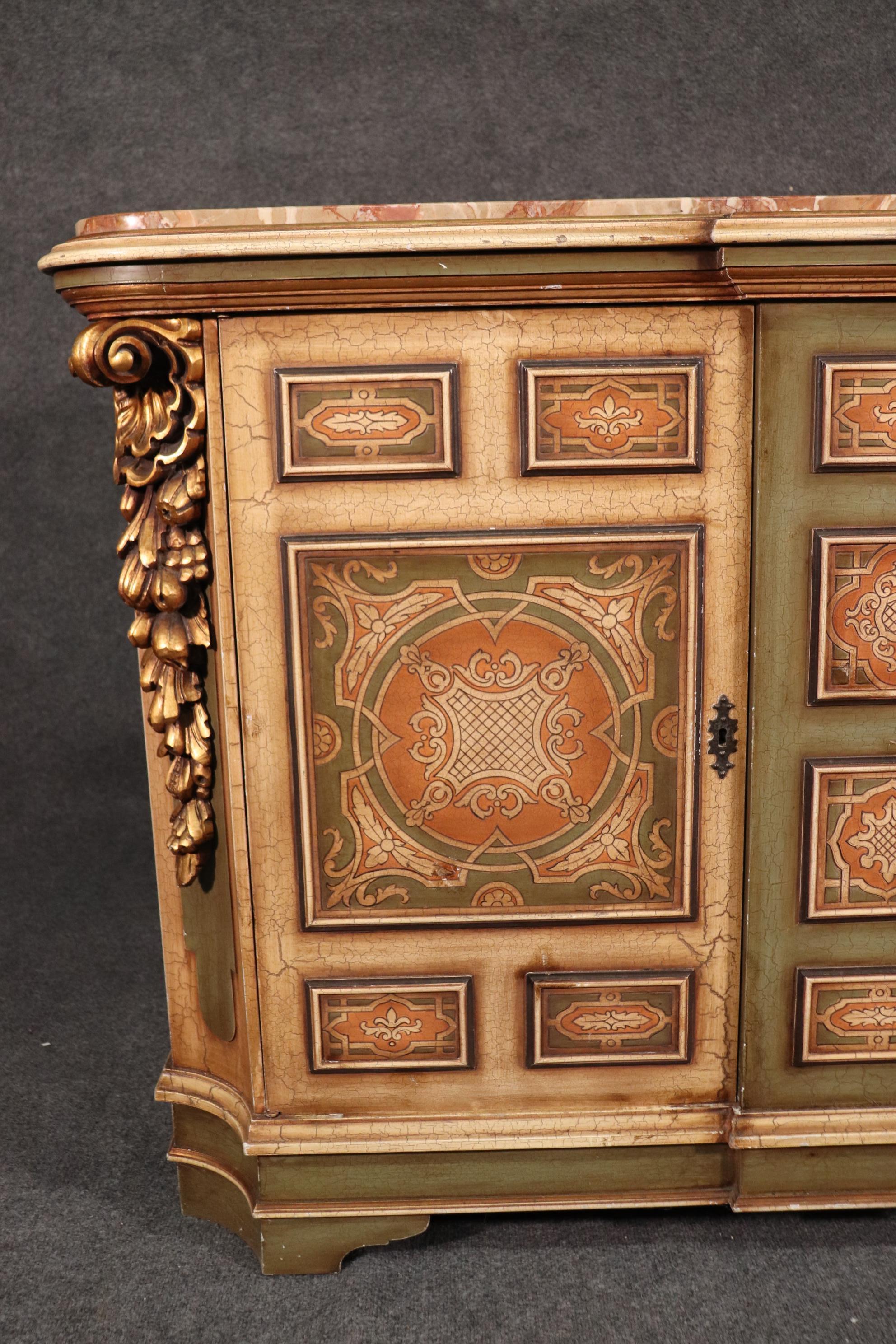 Unique Crackle Finished Gilded Marble Top Venetian Style Buffet Sideboard 2