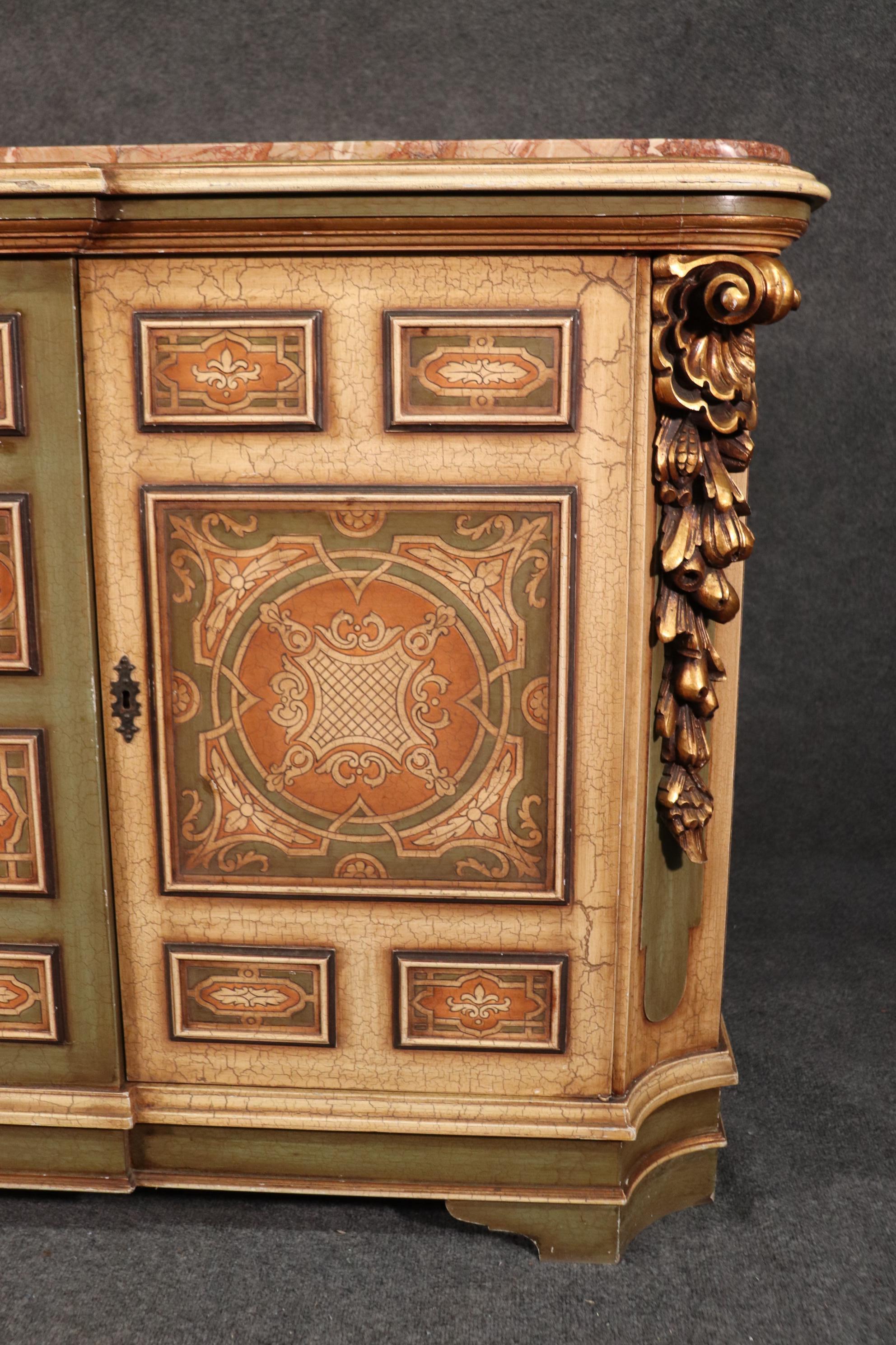 Unique Crackle Finished Gilded Marble Top Venetian Style Buffet Sideboard 3