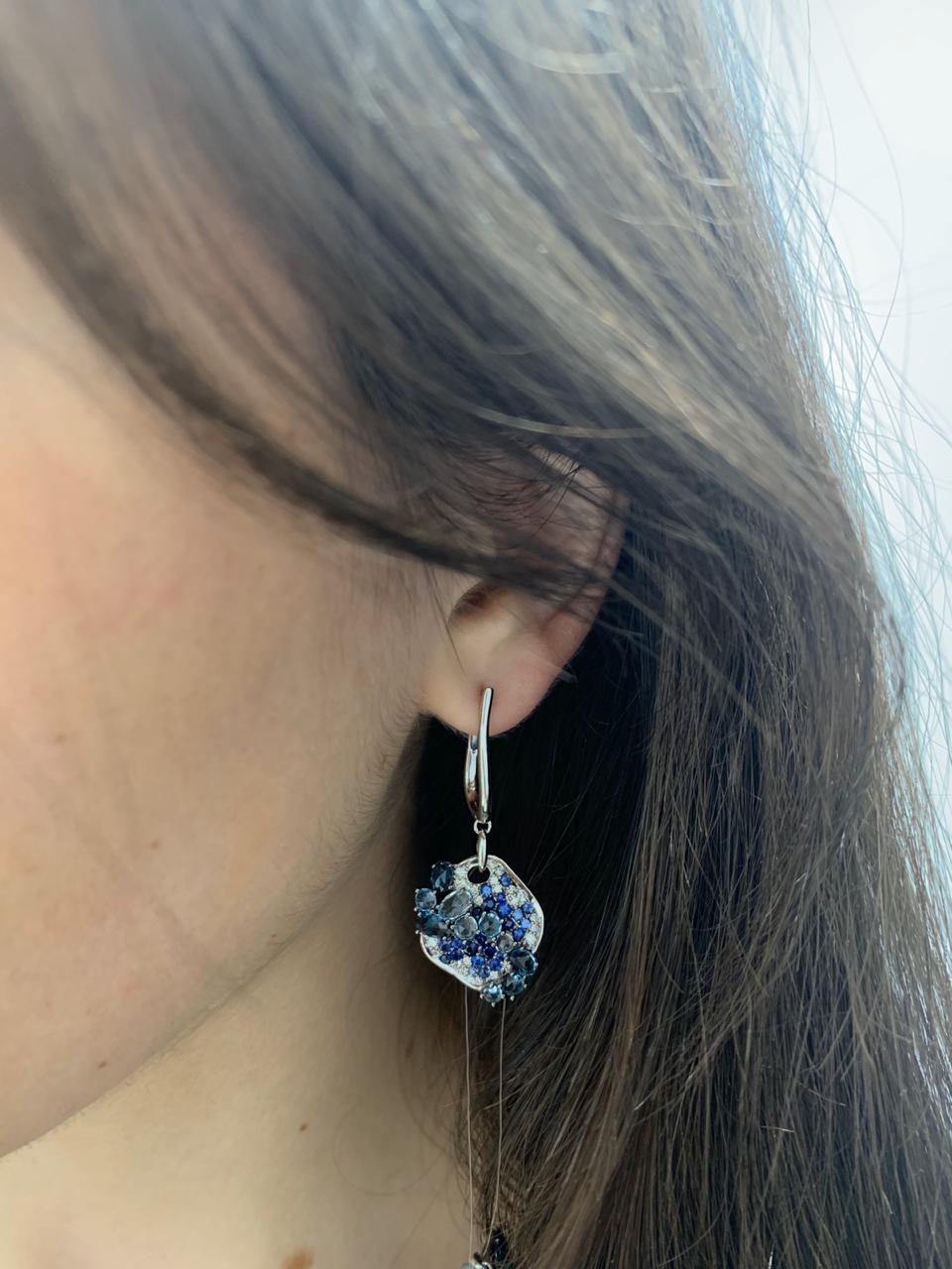 Unique Creation Diamond Blue Sapphire 1 Carat Topaz Designer Earrings In New Condition For Sale In Montreux, CH