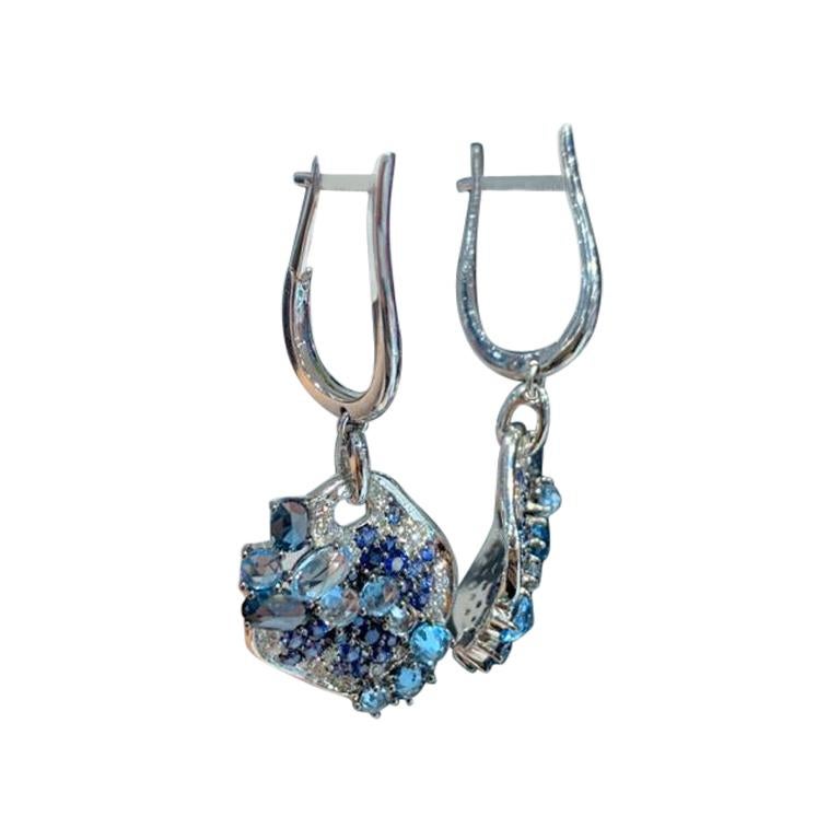 Unique Creation Diamond Blue Sapphire 1 Carat Topaz Designer Earrings For Sale