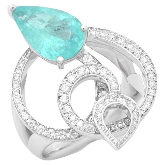 Unique creation in 18k white gold, Paraiba tourmaline and natural diamonds For Sale